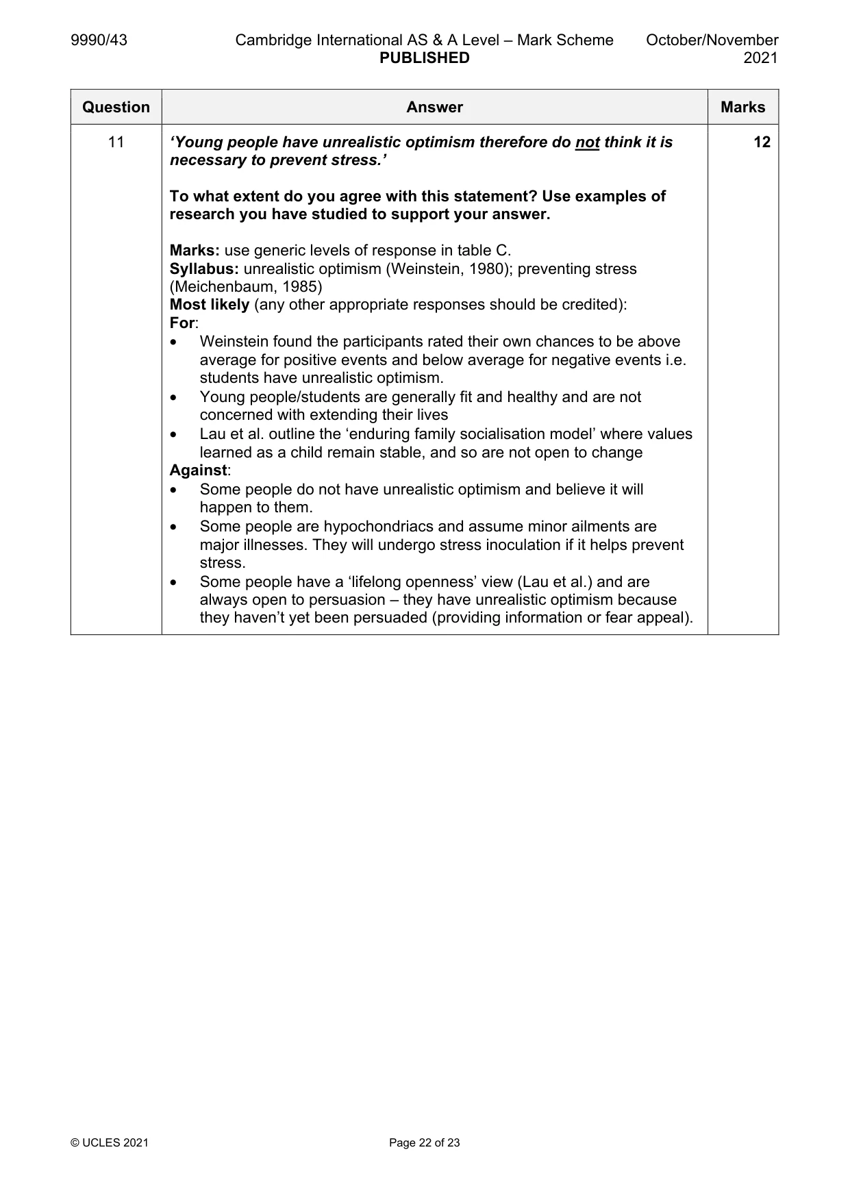Mark scheme, page 22 of 23
