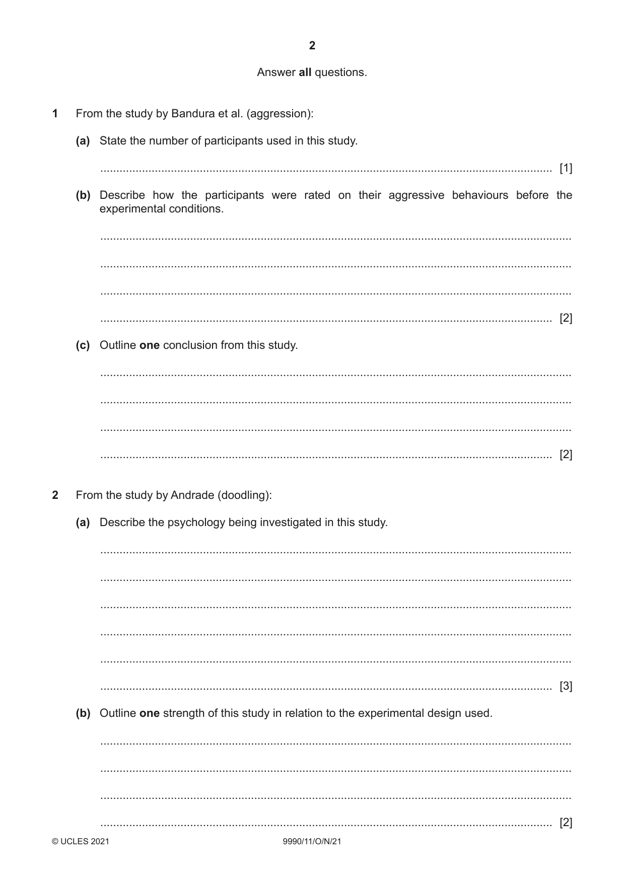 Cambridge A Level Psychology (from 2018) 9990 2021 Oct/Nov Paper 1 · Variant 1 question paper, page 2 of 12