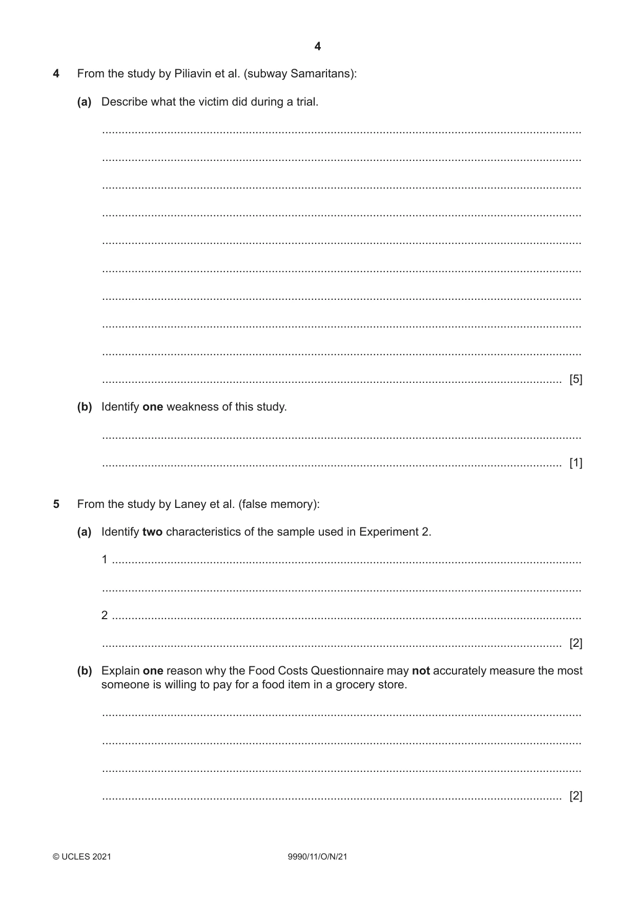 Cambridge A Level Psychology (from 2018) 9990 2021 Oct/Nov Paper 1 · Variant 1 question paper, page 4 of 12