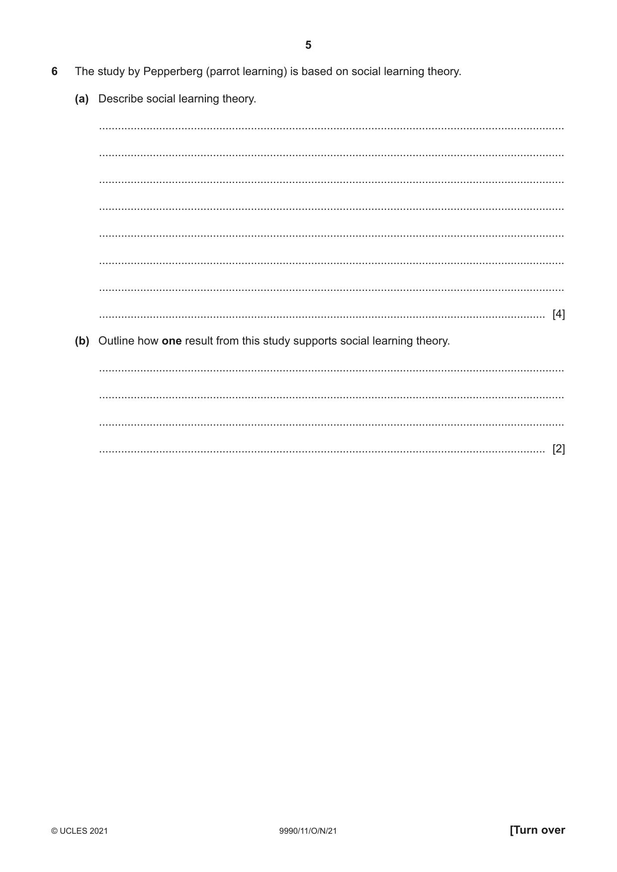 Cambridge A Level Psychology (from 2018) 9990 2021 Oct/Nov Paper 1 · Variant 1 question paper, page 5 of 12