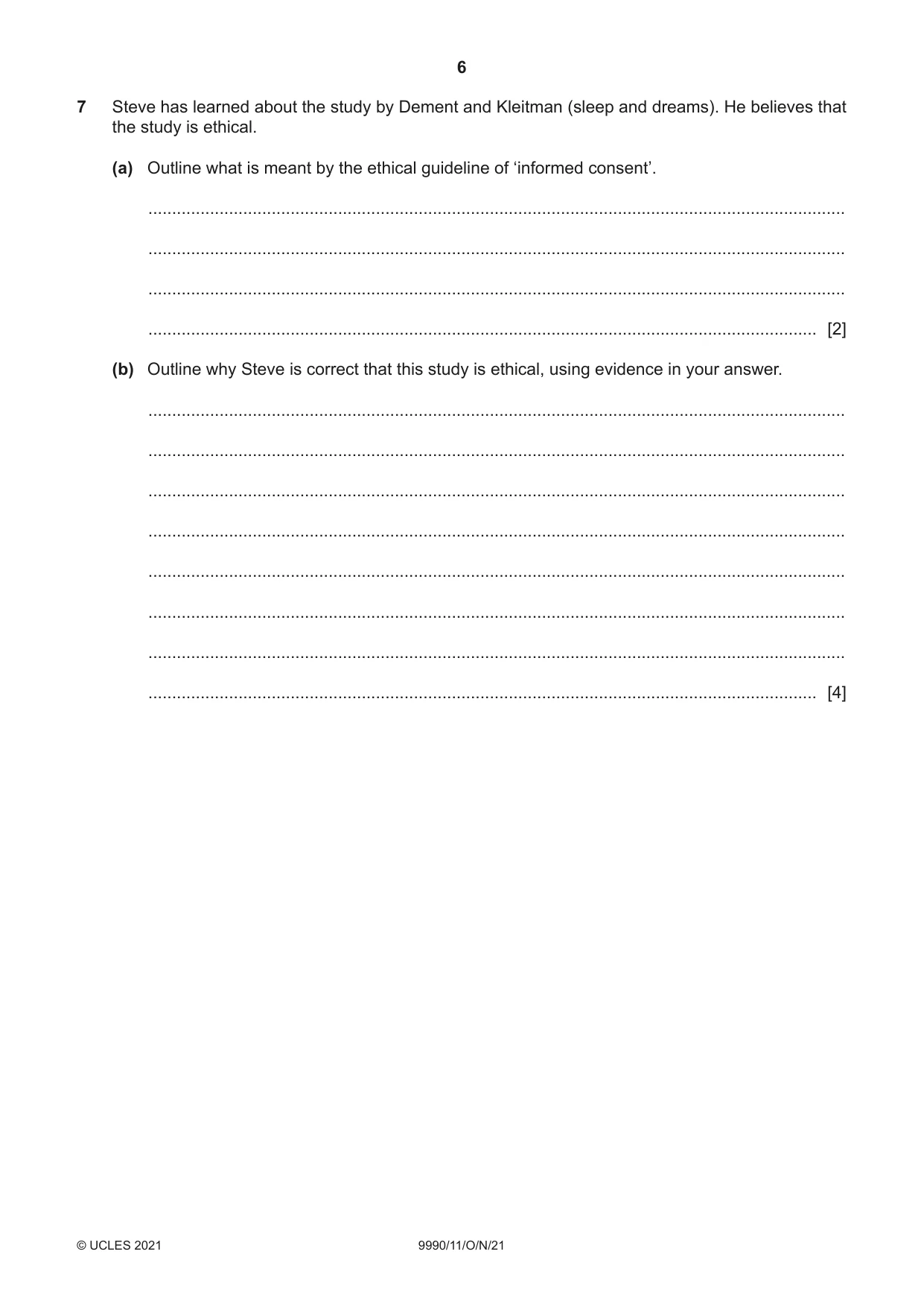 Cambridge A Level Psychology (from 2018) 9990 2021 Oct/Nov Paper 1 · Variant 1 question paper, page 6 of 12
