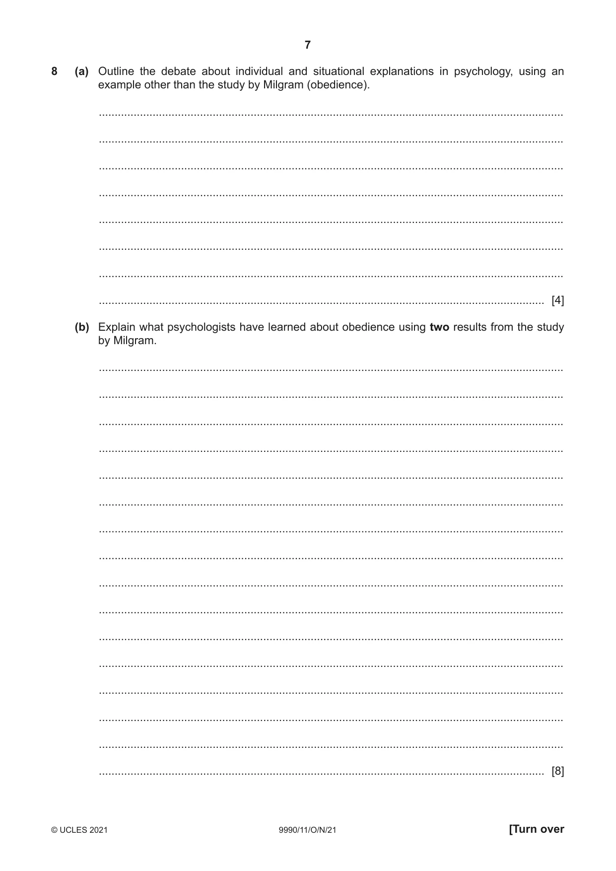 Cambridge A Level Psychology (from 2018) 9990 2021 Oct/Nov Paper 1 · Variant 1 question paper, page 7 of 12