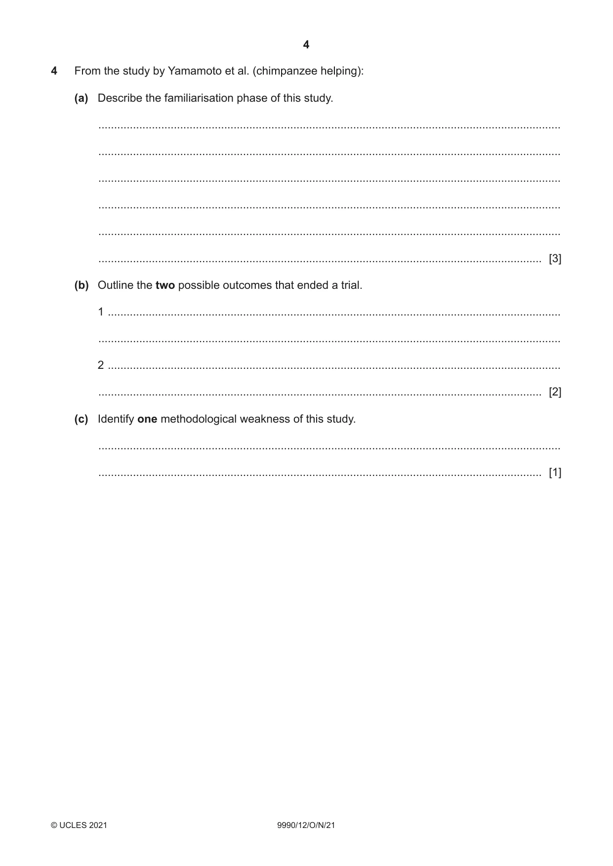Cambridge A Level Psychology (from 2018) 9990 2021 Oct/Nov Paper 1 · Variant 2 question paper, page 4 of 12