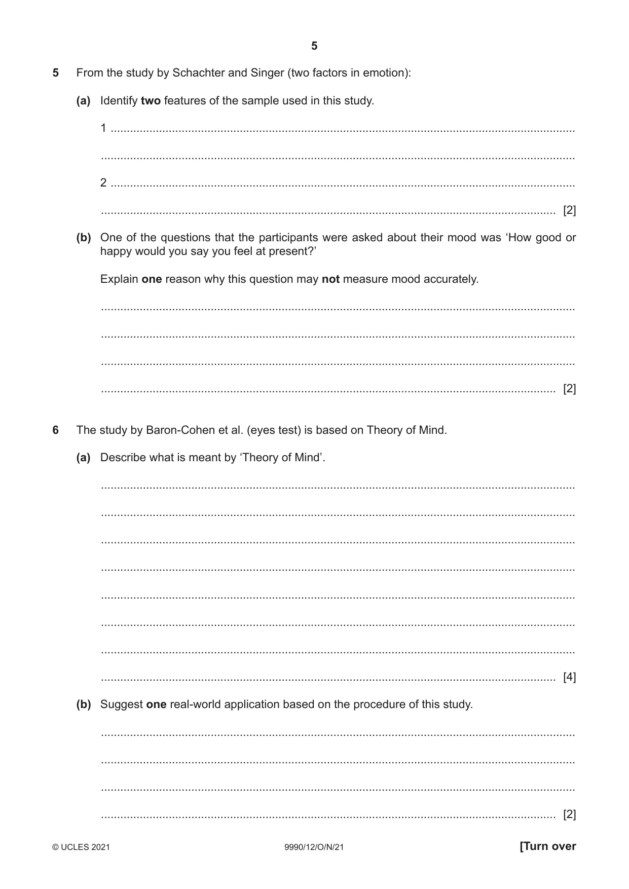 Cambridge A Level Psychology (from 2018) 9990 2021 Oct/Nov Paper 1 · Variant 2 question paper, page 5 of 12