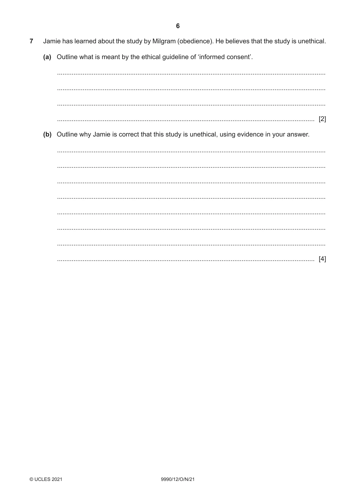 Cambridge A Level Psychology (from 2018) 9990 2021 Oct/Nov Paper 1 · Variant 2 question paper, page 6 of 12