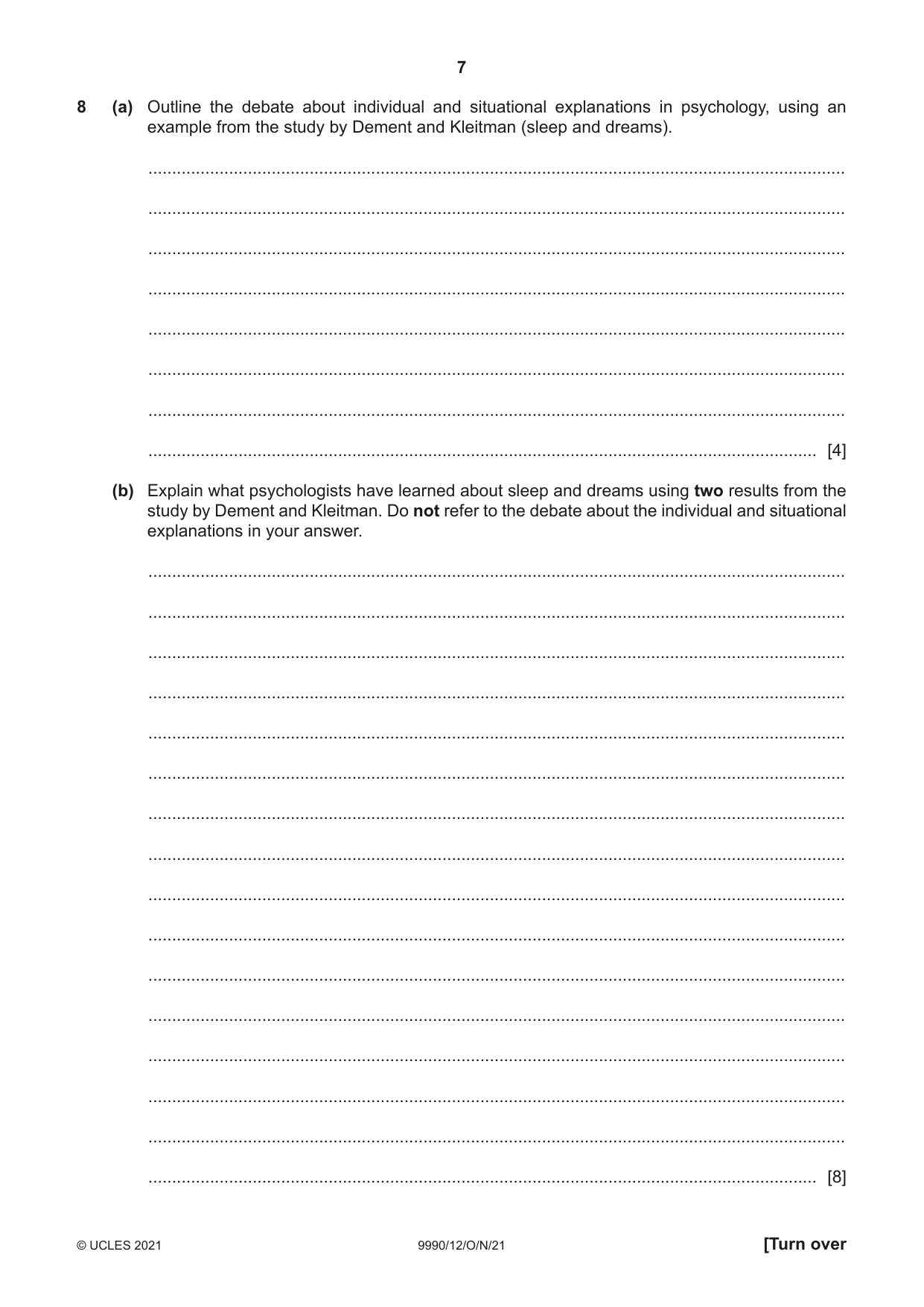 Cambridge A Level Psychology (from 2018) 9990 2021 Oct/Nov Paper 1 · Variant 2 question paper, page 7 of 12