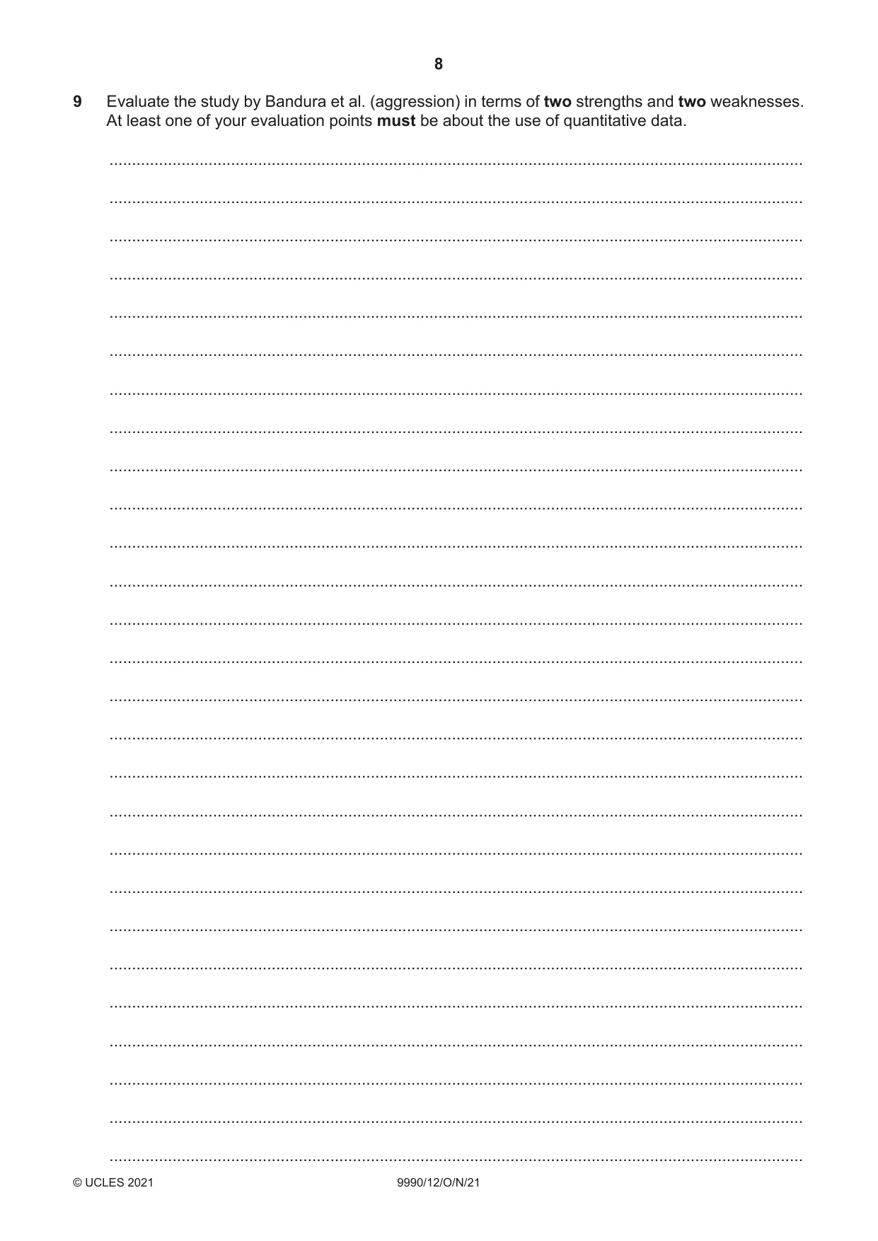 Cambridge A Level Psychology (from 2018) 9990 2021 Oct/Nov Paper 1 · Variant 2 question paper, page 8 of 12