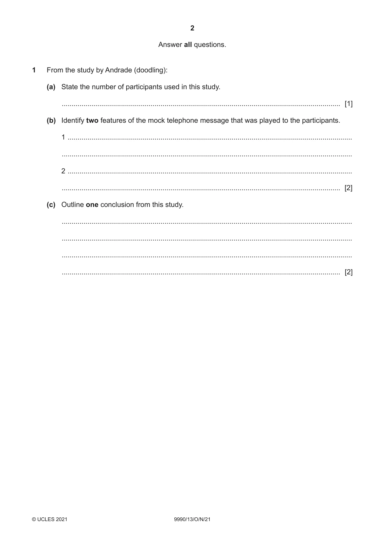 Cambridge A Level Psychology (from 2018) 9990 2021 Oct/Nov Paper 1 · Variant 3 question paper, page 2 of 12