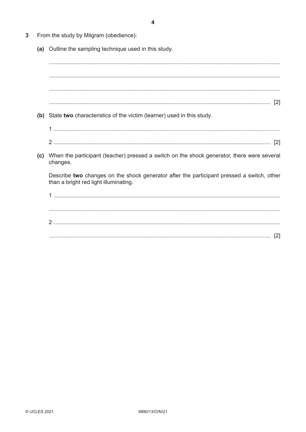 Cambridge A Level Psychology (from 2018) 9990 2021 Oct/Nov Paper 1 · Variant 3 question paper, page 4 of 12
