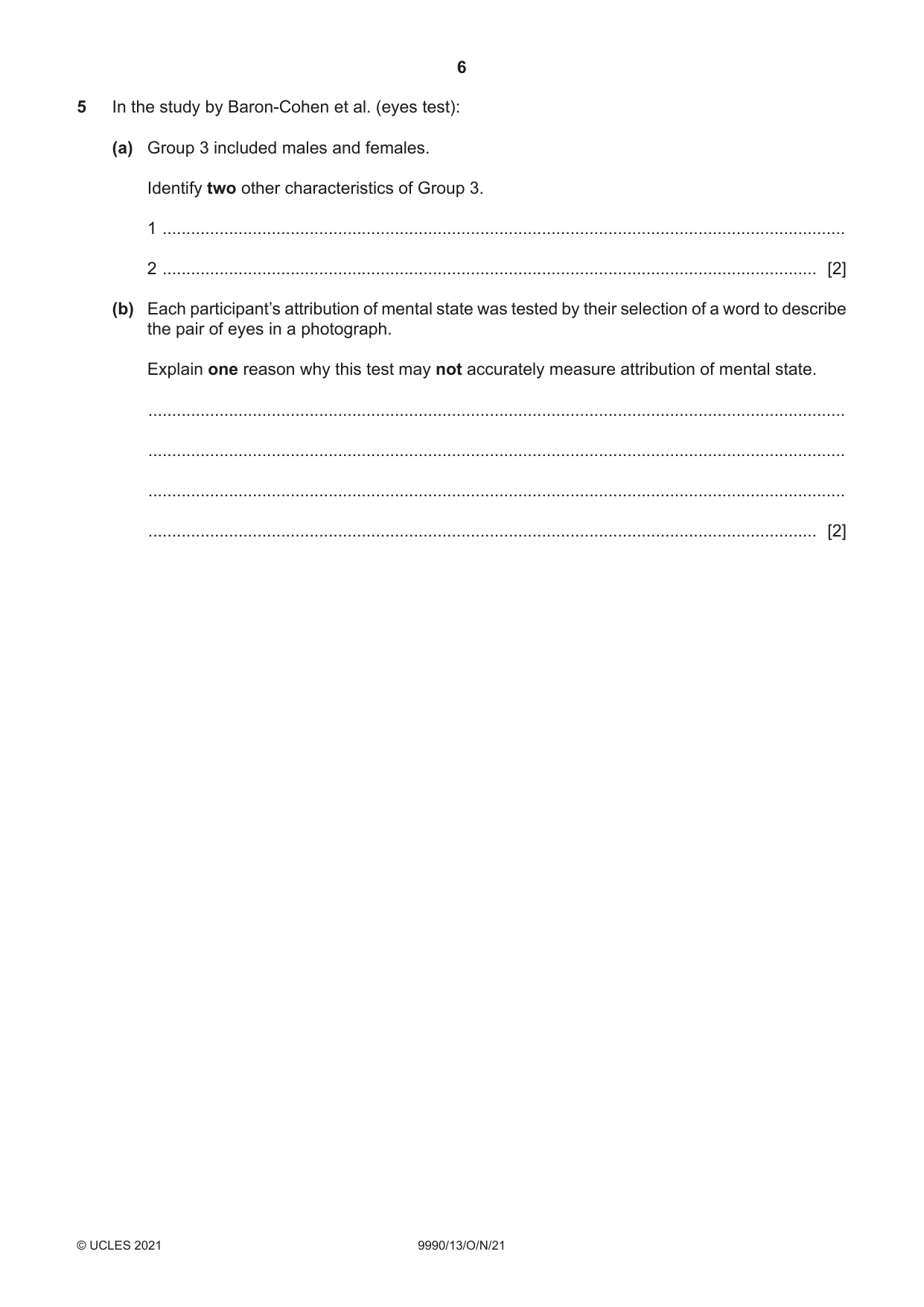 Cambridge A Level Psychology (from 2018) 9990 2021 Oct/Nov Paper 1 · Variant 3 question paper, page 6 of 12