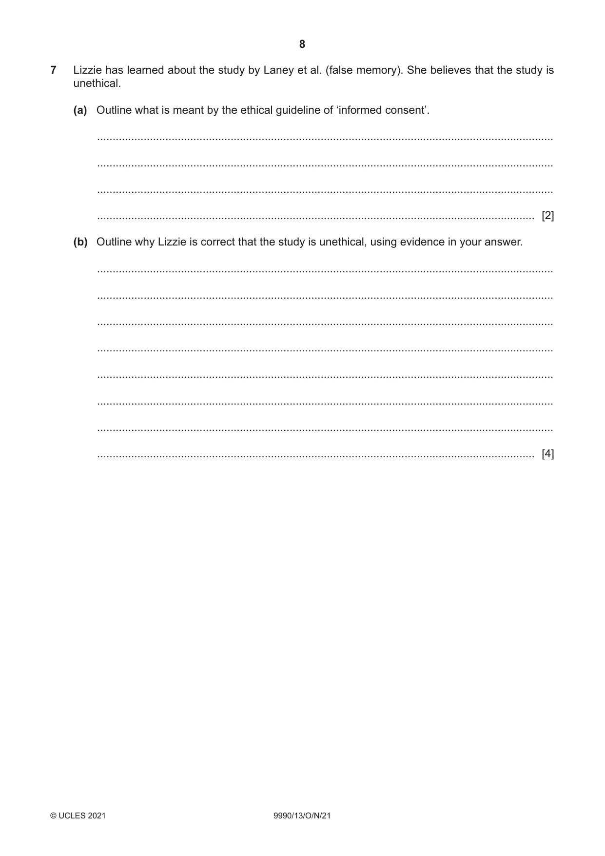 Cambridge A Level Psychology (from 2018) 9990 2021 Oct/Nov Paper 1 · Variant 3 question paper, page 8 of 12