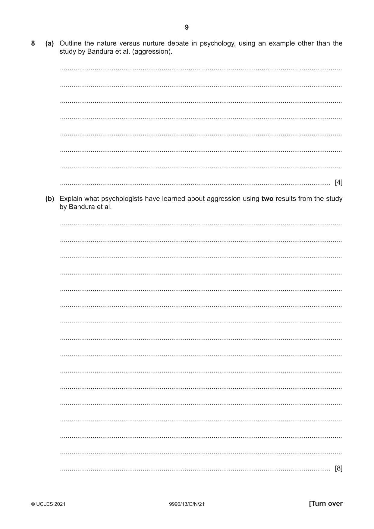 Cambridge A Level Psychology (from 2018) 9990 2021 Oct/Nov Paper 1 · Variant 3 question paper, page 9 of 12