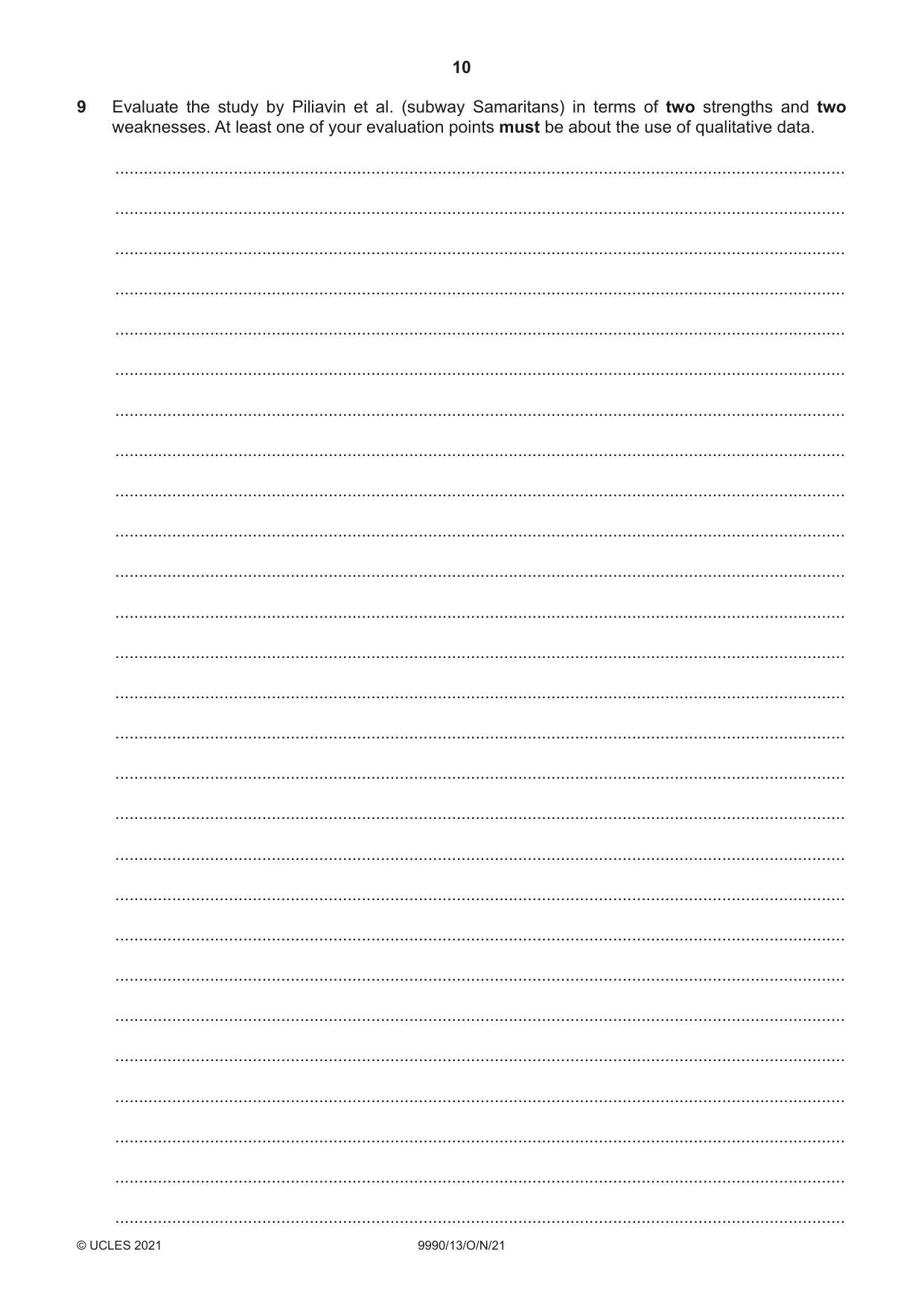 Cambridge A Level Psychology (from 2018) 9990 2021 Oct/Nov Paper 1 · Variant 3 question paper, page 10 of 12