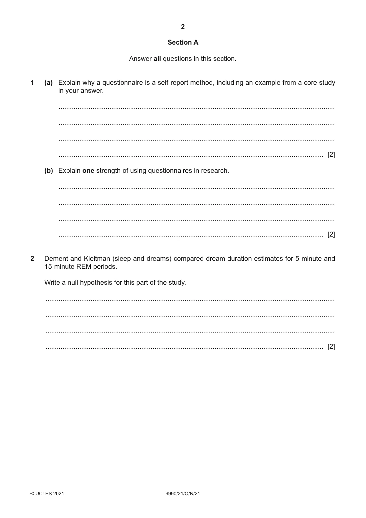 Cambridge A Level Psychology (from 2018) 9990 2021 Oct/Nov Paper 2 · Variant 1 question paper, page 2 of 12