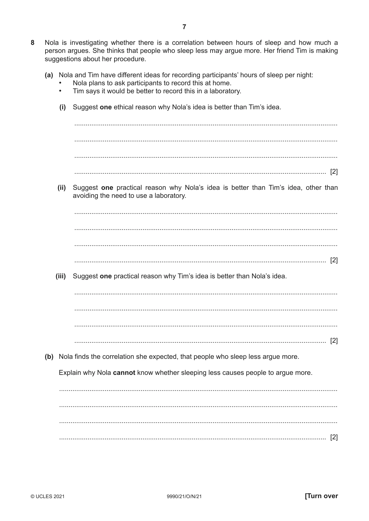 Cambridge A Level Psychology (from 2018) 9990 2021 Oct/Nov Paper 2 · Variant 1 question paper, page 7 of 12