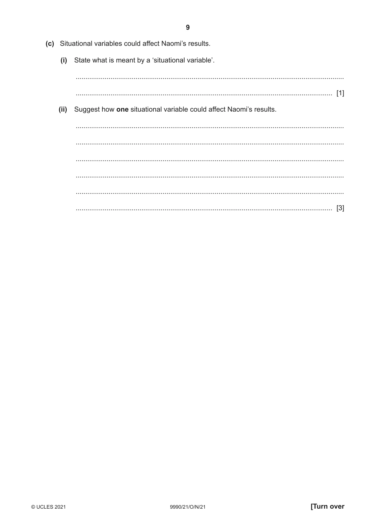 Cambridge A Level Psychology (from 2018) 9990 2021 Oct/Nov Paper 2 · Variant 1 question paper, page 9 of 12