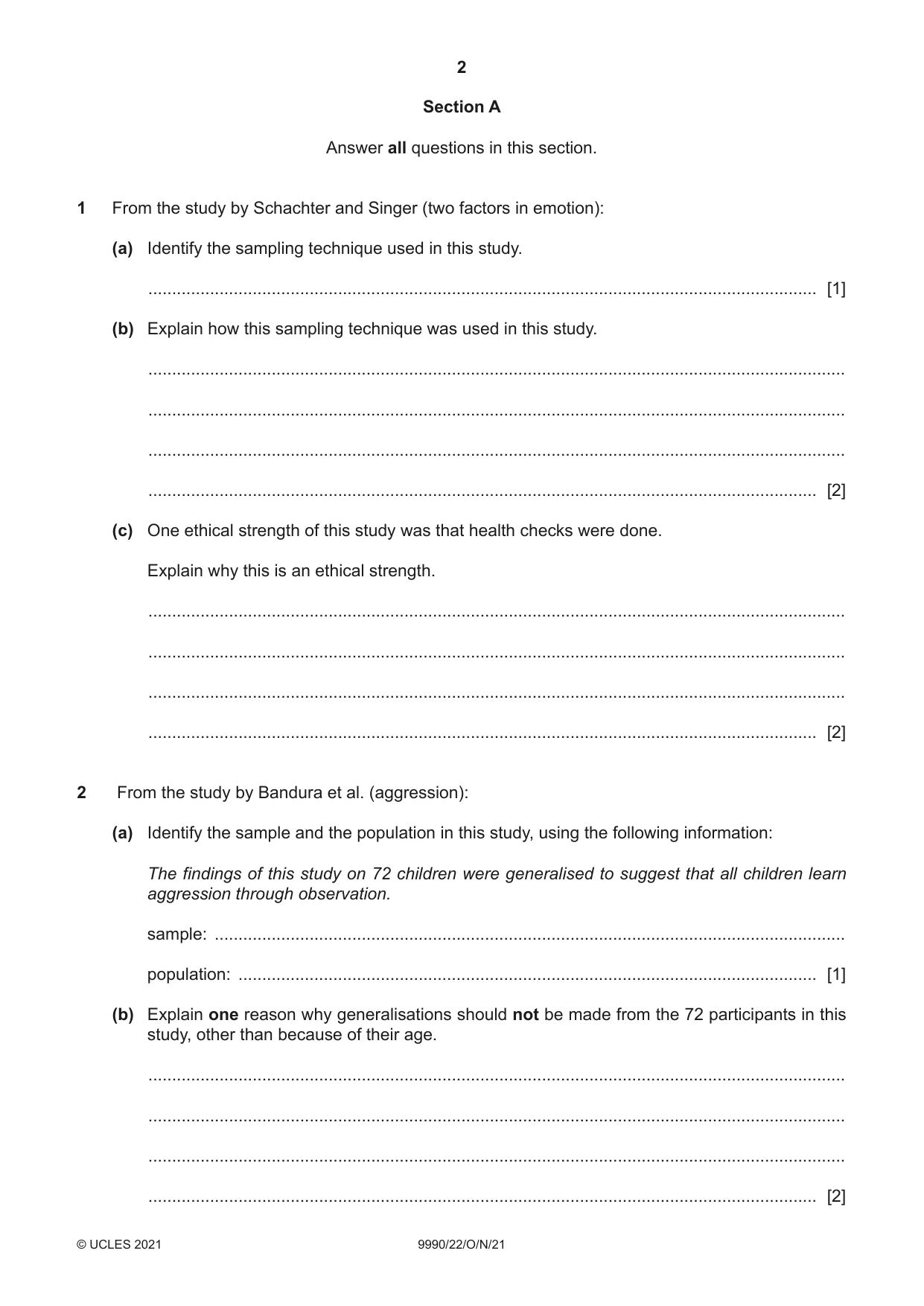 Cambridge A Level Psychology (from 2018) 9990 2021 Oct/Nov Paper 2 · Variant 2 question paper, page 2 of 12