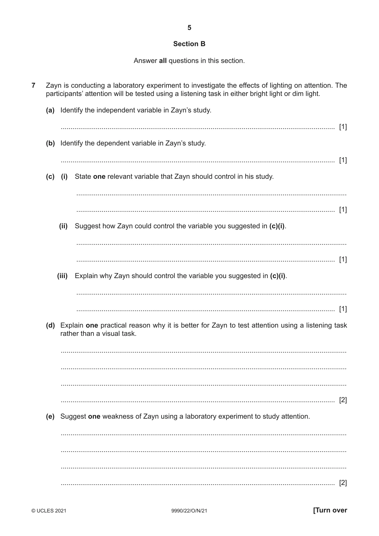 Cambridge A Level Psychology (from 2018) 9990 2021 Oct/Nov Paper 2 · Variant 2 question paper, page 5 of 12
