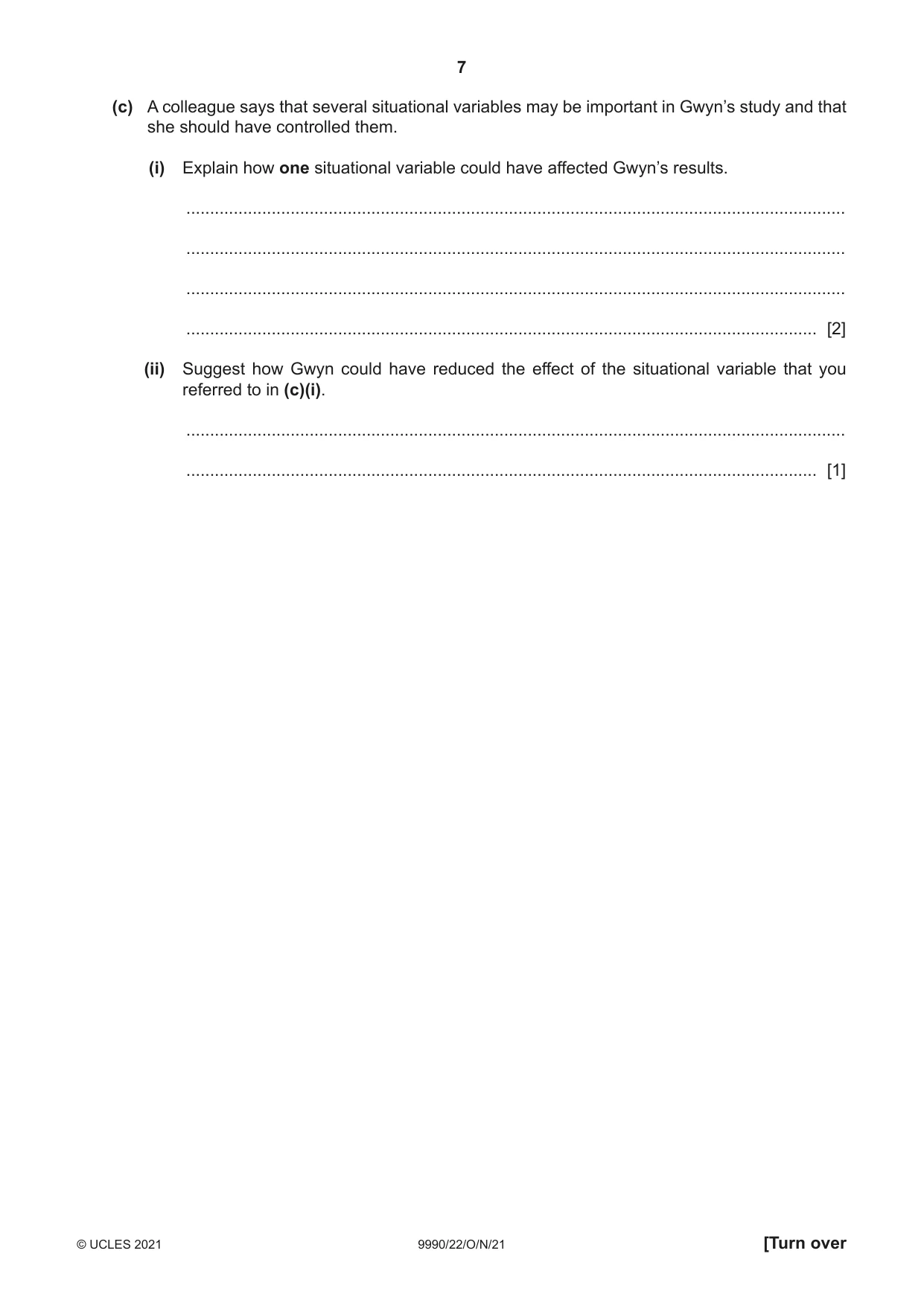 Cambridge A Level Psychology (from 2018) 9990 2021 Oct/Nov Paper 2 · Variant 2 question paper, page 7 of 12