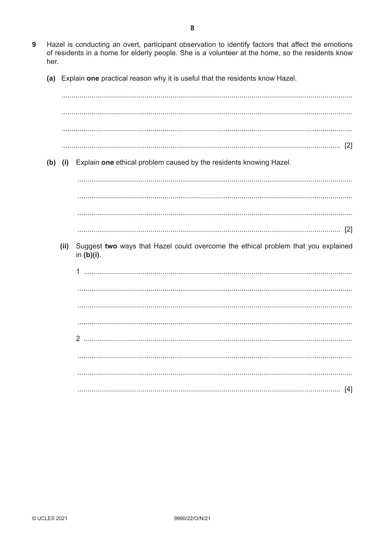 Cambridge A Level Psychology (from 2018) 9990 2021 Oct/Nov Paper 2 · Variant 2 question paper, page 8 of 12