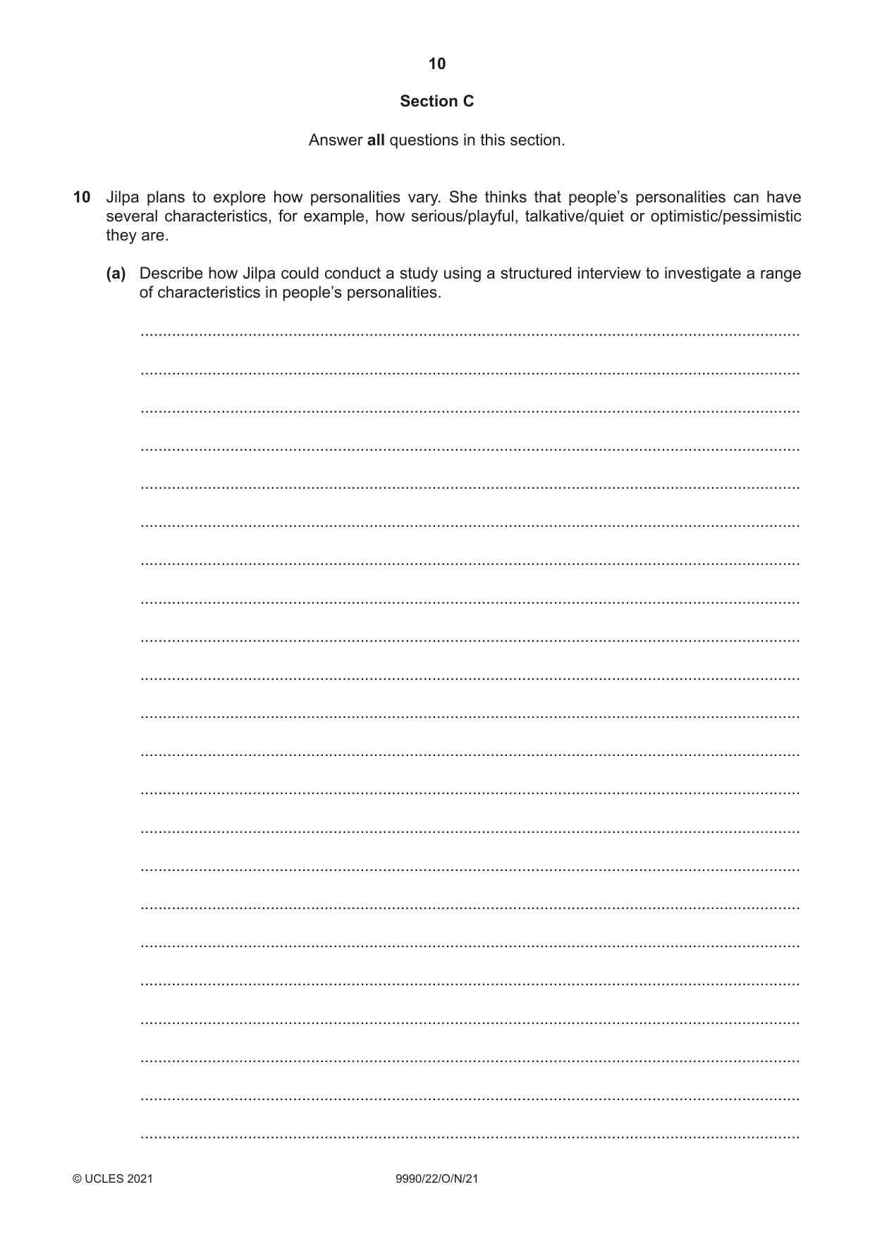 Cambridge A Level Psychology (from 2018) 9990 2021 Oct/Nov Paper 2 · Variant 2 question paper, page 10 of 12