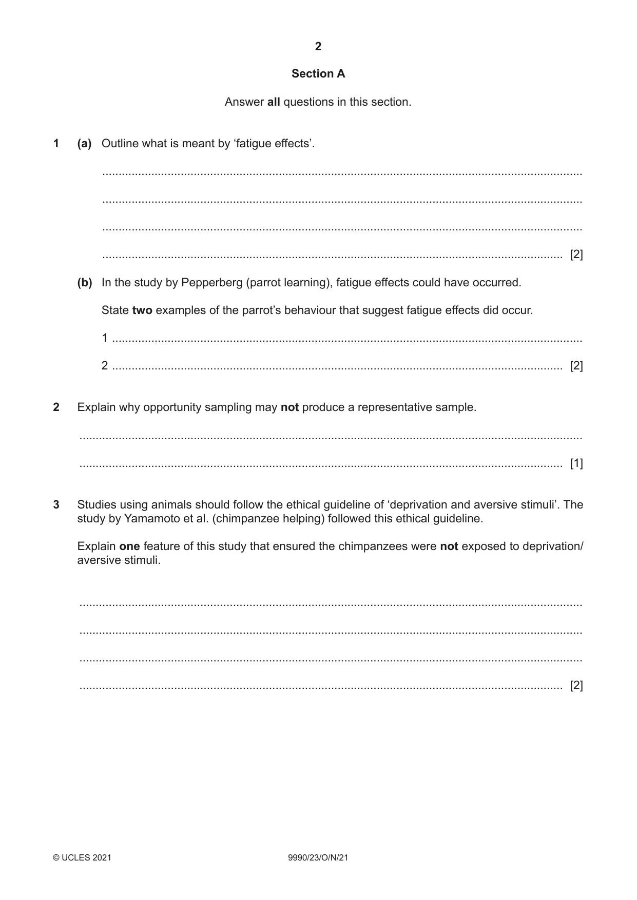 Cambridge A Level Psychology (from 2018) 9990 2021 Oct/Nov Paper 2 · Variant 3 question paper, page 2 of 12