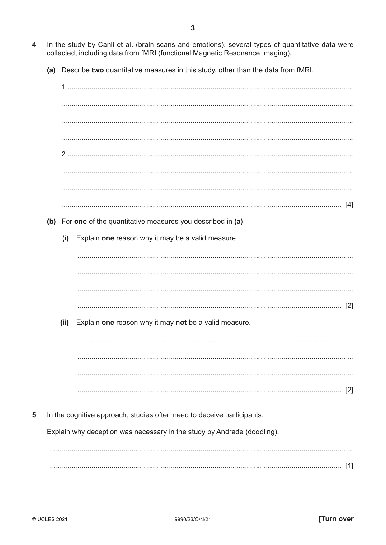 Cambridge A Level Psychology (from 2018) 9990 2021 Oct/Nov Paper 2 · Variant 3 question paper, page 3 of 12