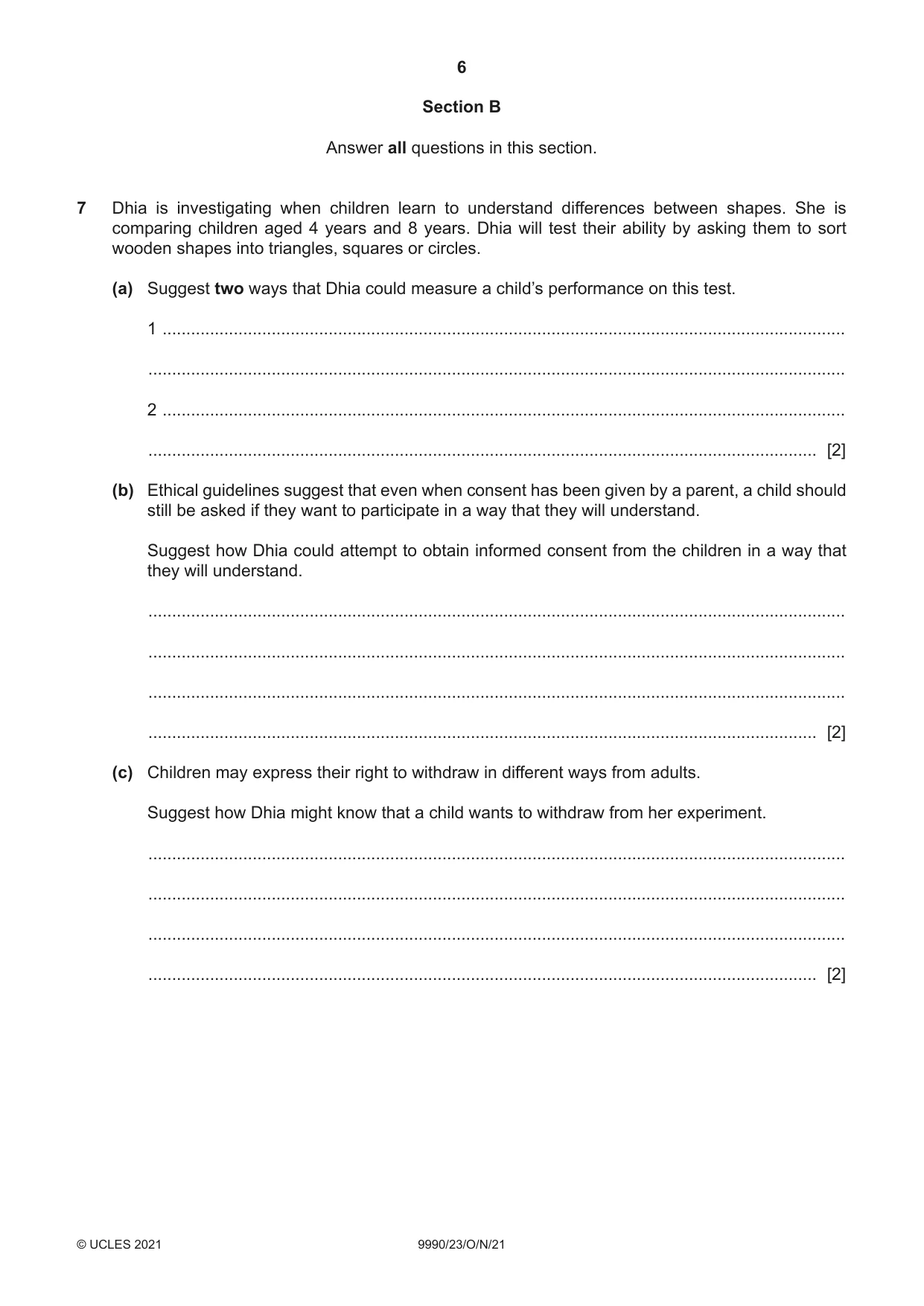 Cambridge A Level Psychology (from 2018) 9990 2021 Oct/Nov Paper 2 · Variant 3 question paper, page 6 of 12
