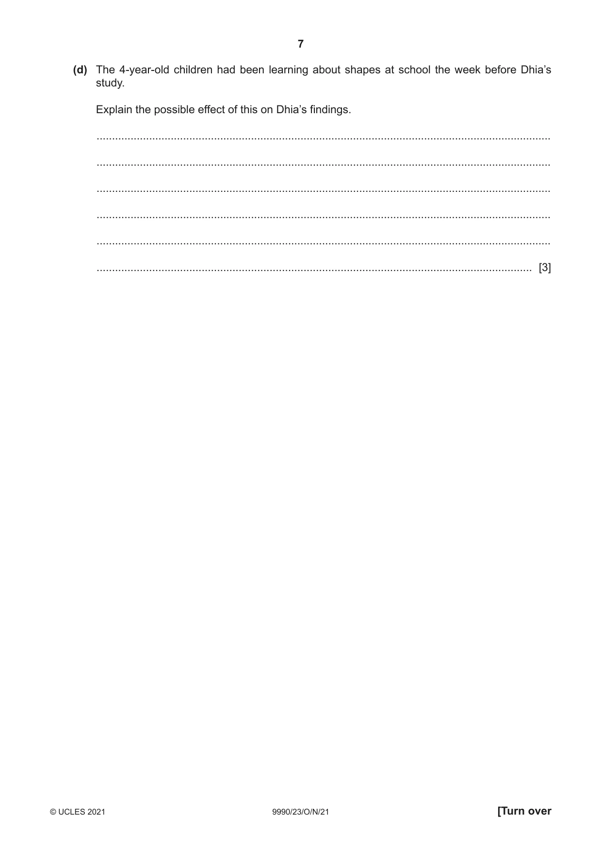 Cambridge A Level Psychology (from 2018) 9990 2021 Oct/Nov Paper 2 · Variant 3 question paper, page 7 of 12