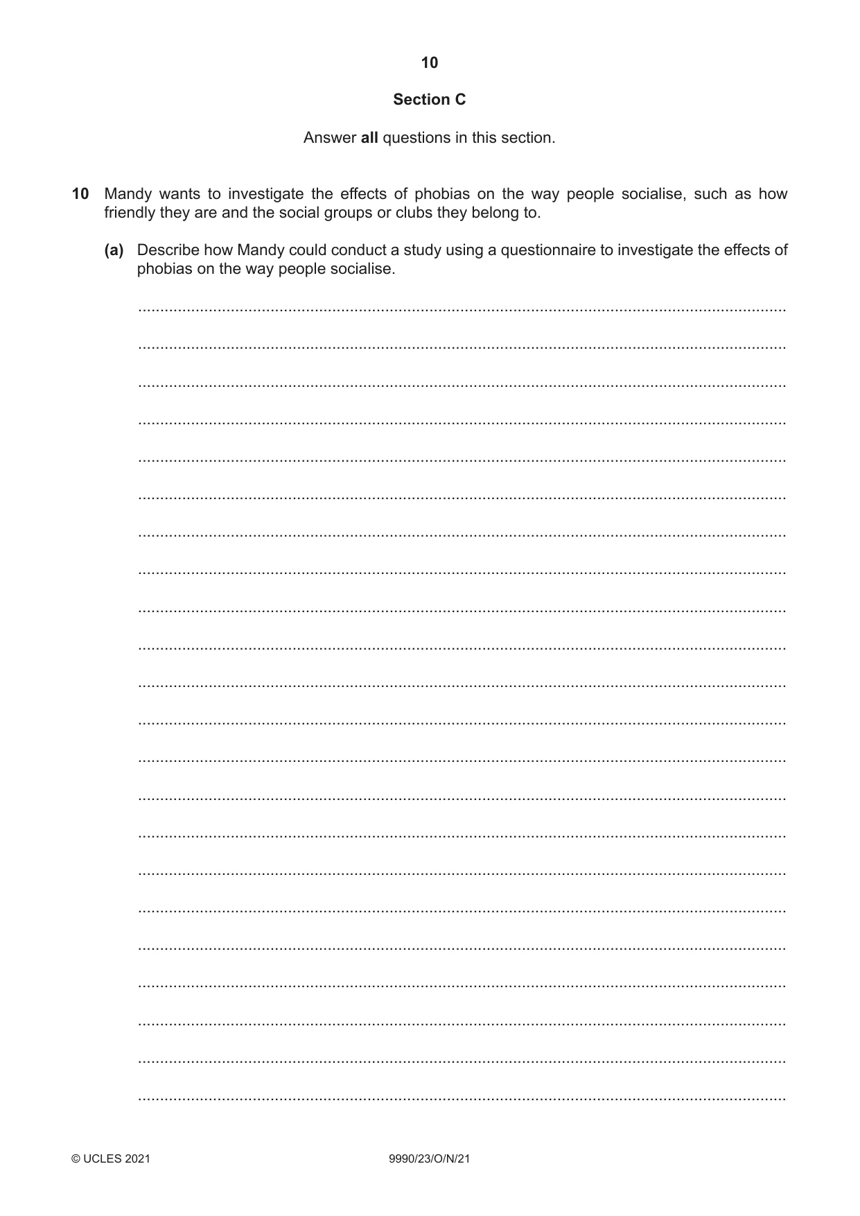 Cambridge A Level Psychology (from 2018) 9990 2021 Oct/Nov Paper 2 · Variant 3 question paper, page 10 of 12
