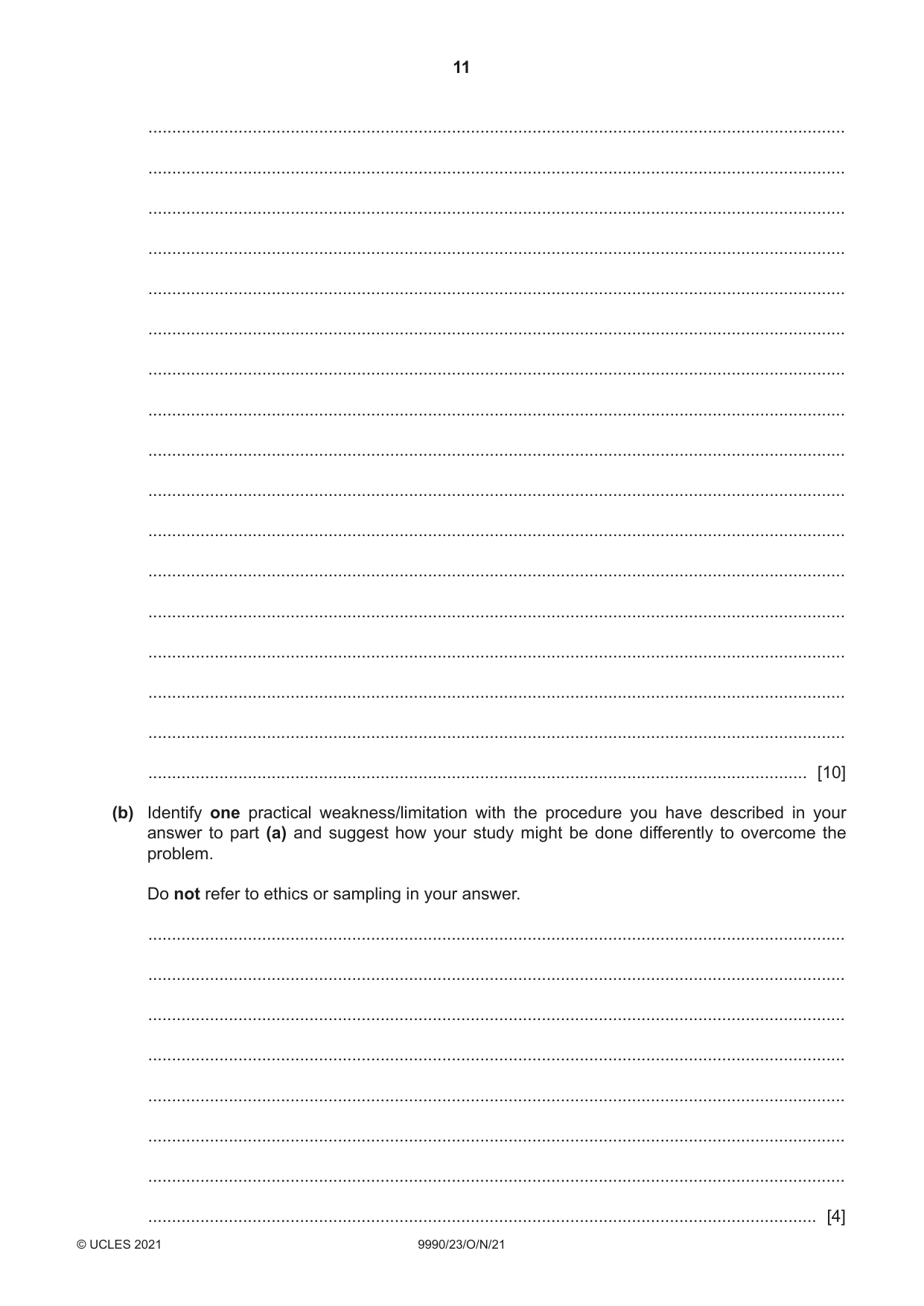 Cambridge A Level Psychology (from 2018) 9990 2021 Oct/Nov Paper 2 · Variant 3 question paper, page 11 of 12