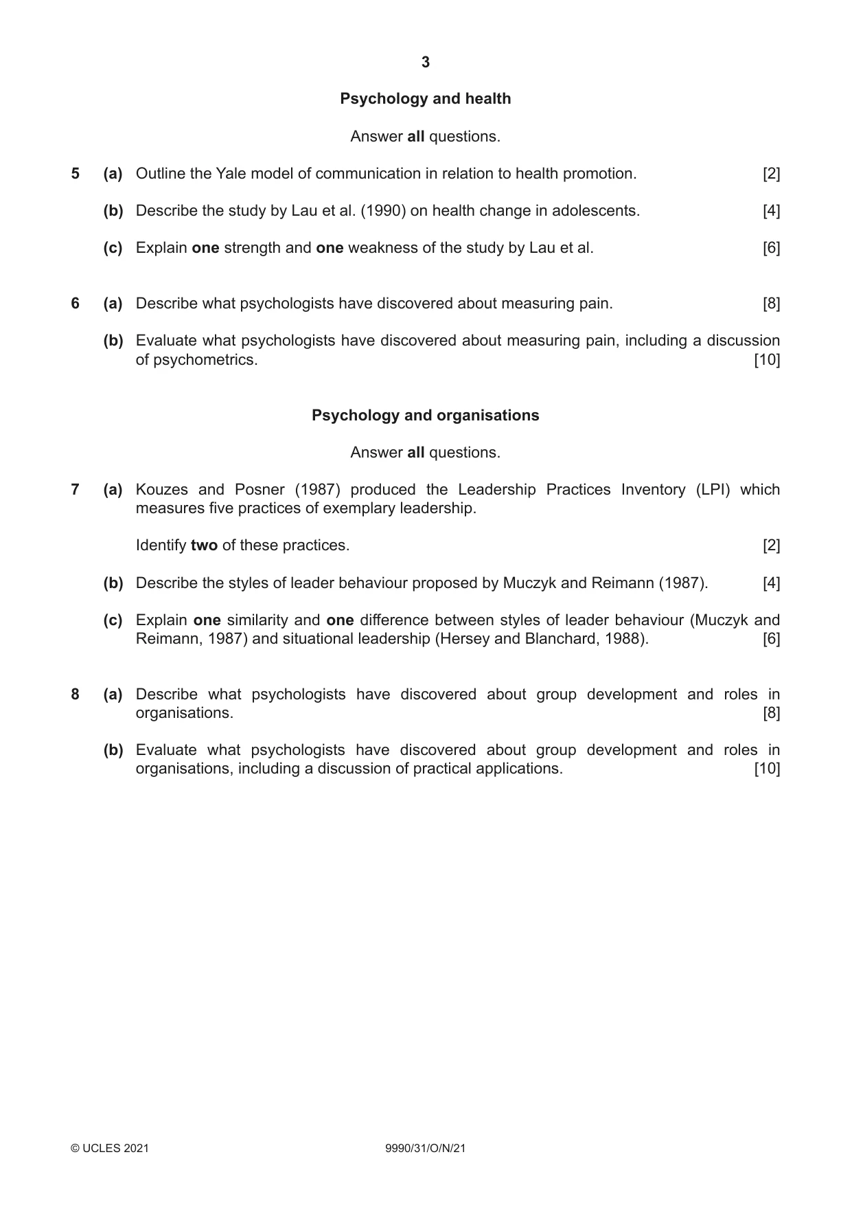 Cambridge A Level Psychology (from 2018) 9990 2021 Oct/Nov Paper 3 · Variant 1 question paper, page 3 of 4