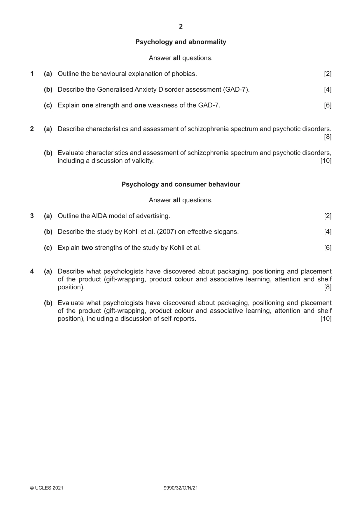 Cambridge A Level Psychology (from 2018) 9990 2021 Oct/Nov Paper 3 · Variant 2 question paper, page 2 of 4