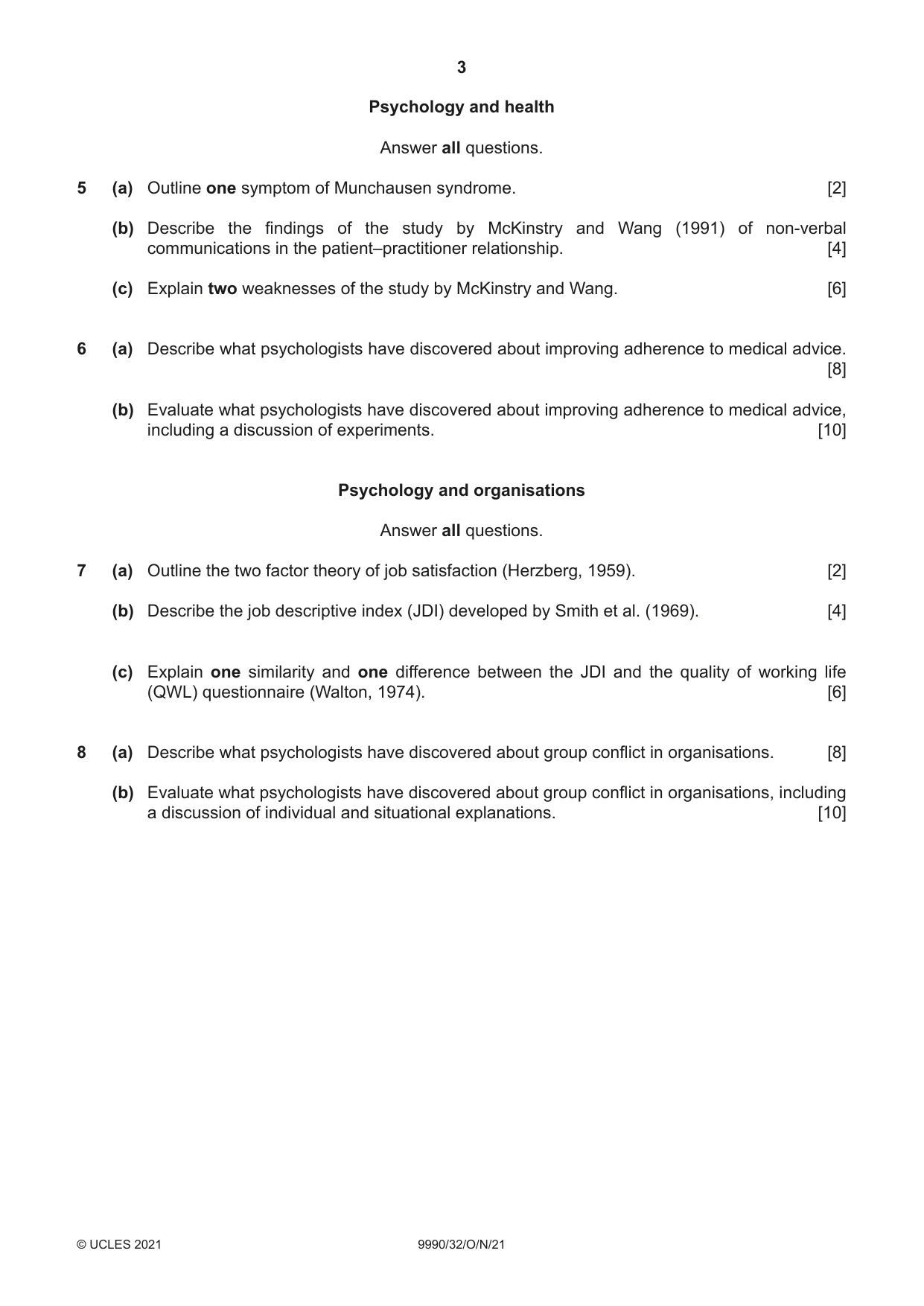 Cambridge A Level Psychology (from 2018) 9990 2021 Oct/Nov Paper 3 · Variant 2 question paper, page 3 of 4