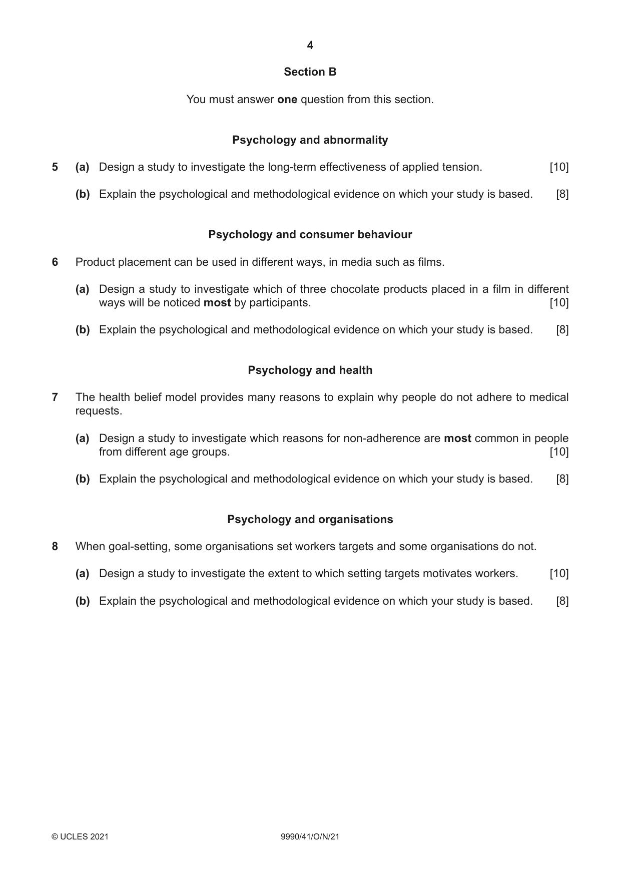 Cambridge A Level Psychology (from 2018) 9990 2021 Oct/Nov Paper 4 · Variant 1 question paper, page 4 of 8