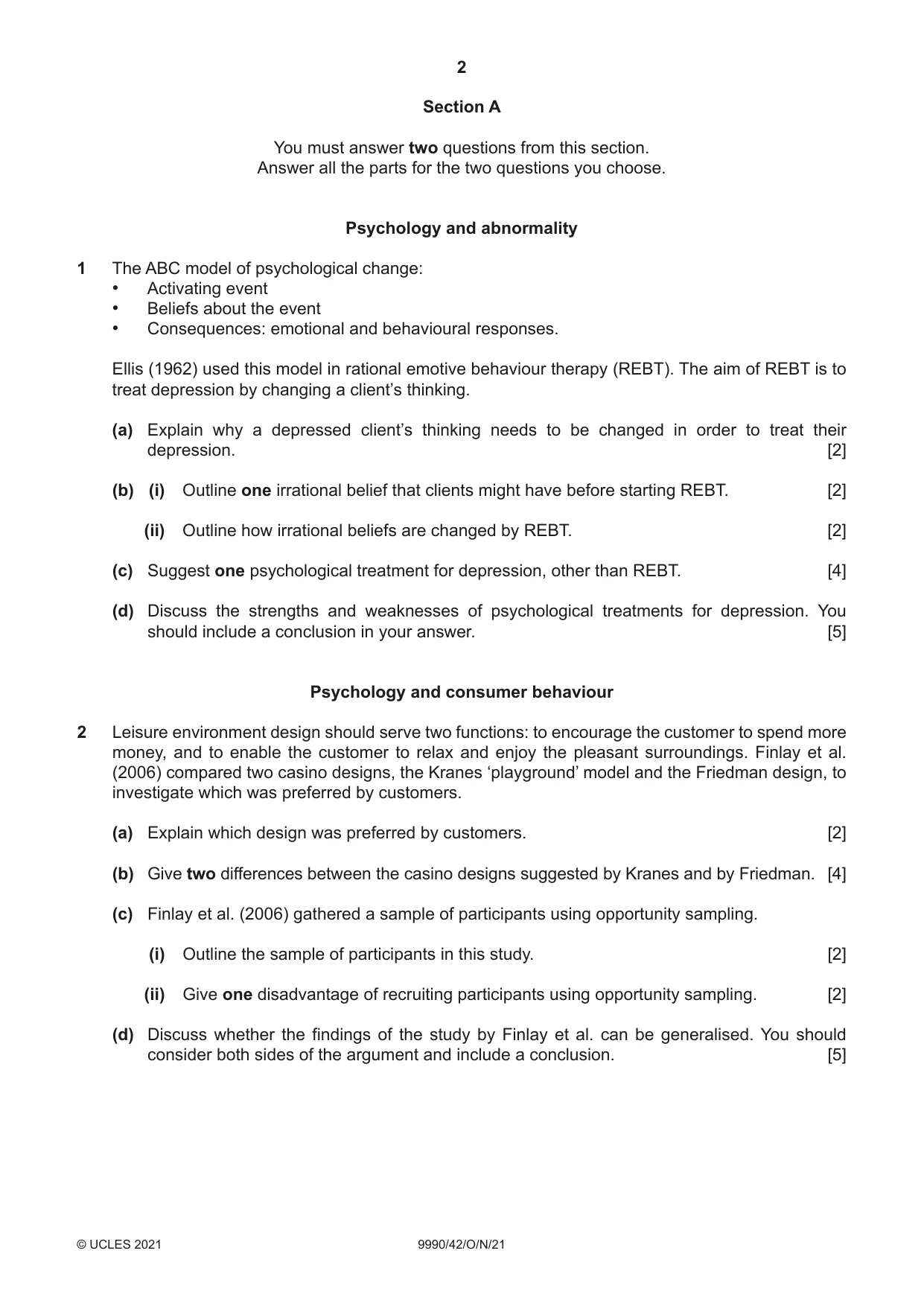 Cambridge A Level Psychology (from 2018) 9990 2021 Oct/Nov Paper 4 · Variant 2 question paper, page 2 of 8