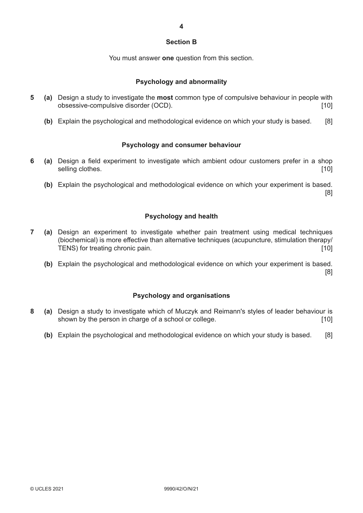 Cambridge A Level Psychology (from 2018) 9990 2021 Oct/Nov Paper 4 · Variant 2 question paper, page 4 of 8