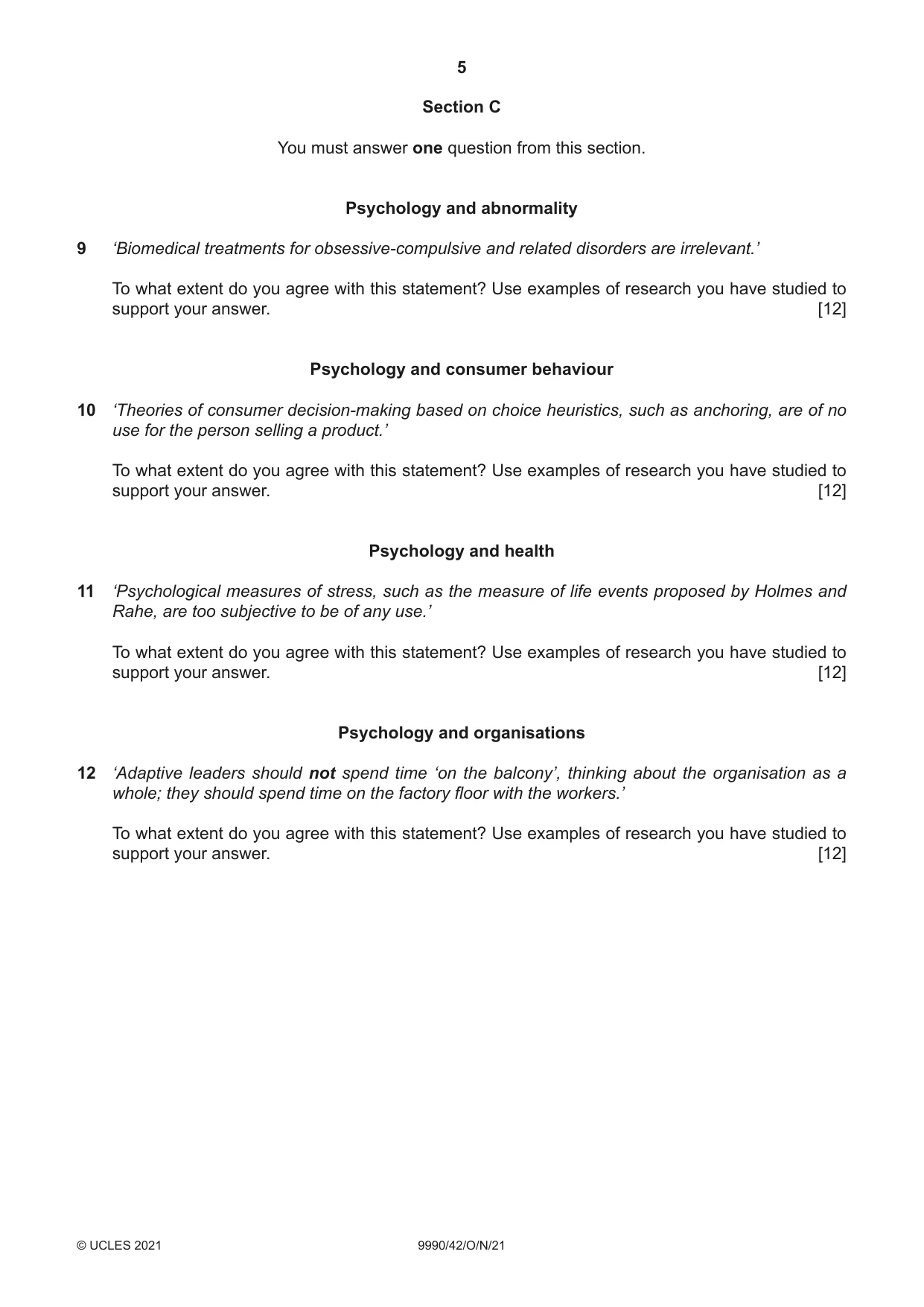 Cambridge A Level Psychology (from 2018) 9990 2021 Oct/Nov Paper 4 · Variant 2 question paper, page 5 of 8
