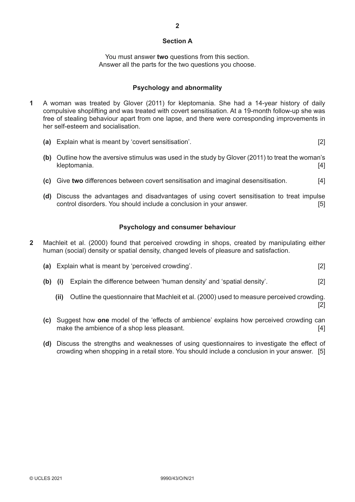 Cambridge A Level Psychology (from 2018) 9990 2021 Oct/Nov Paper 4 · Variant 3 question paper, page 2 of 8