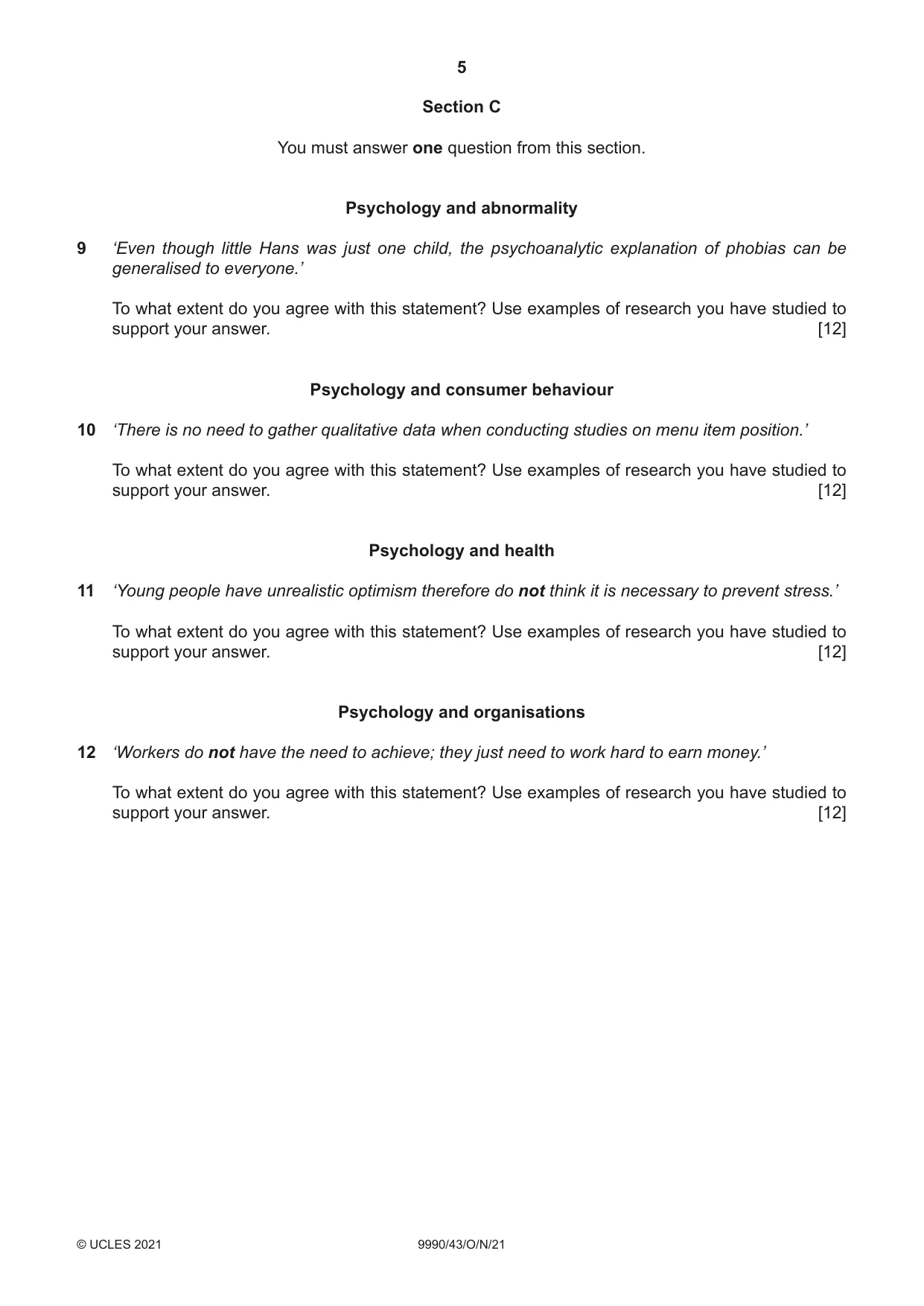 Cambridge A Level Psychology (from 2018) 9990 2021 Oct/Nov Paper 4 · Variant 3 question paper, page 5 of 8