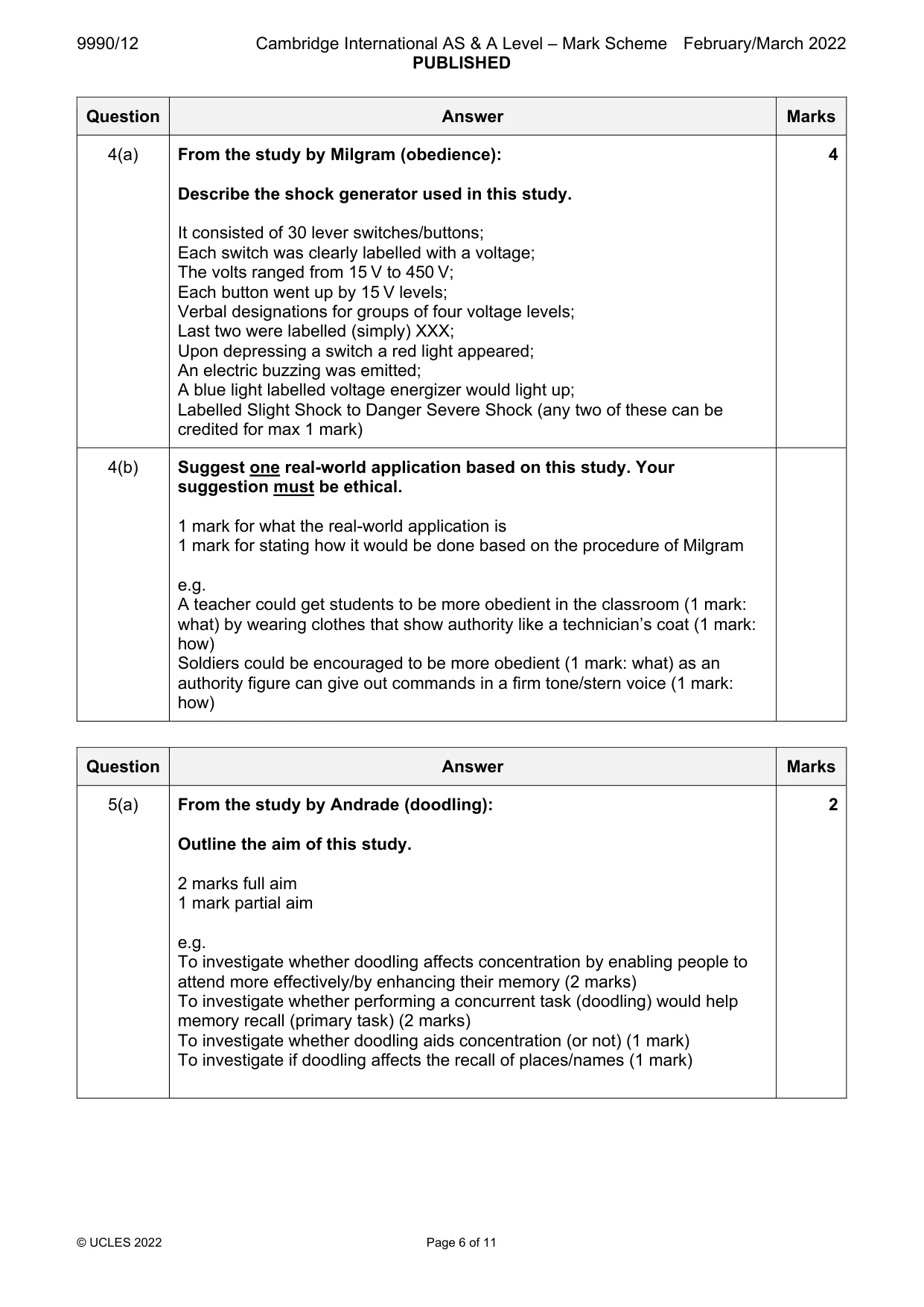 Mark scheme, page 6 of 11
