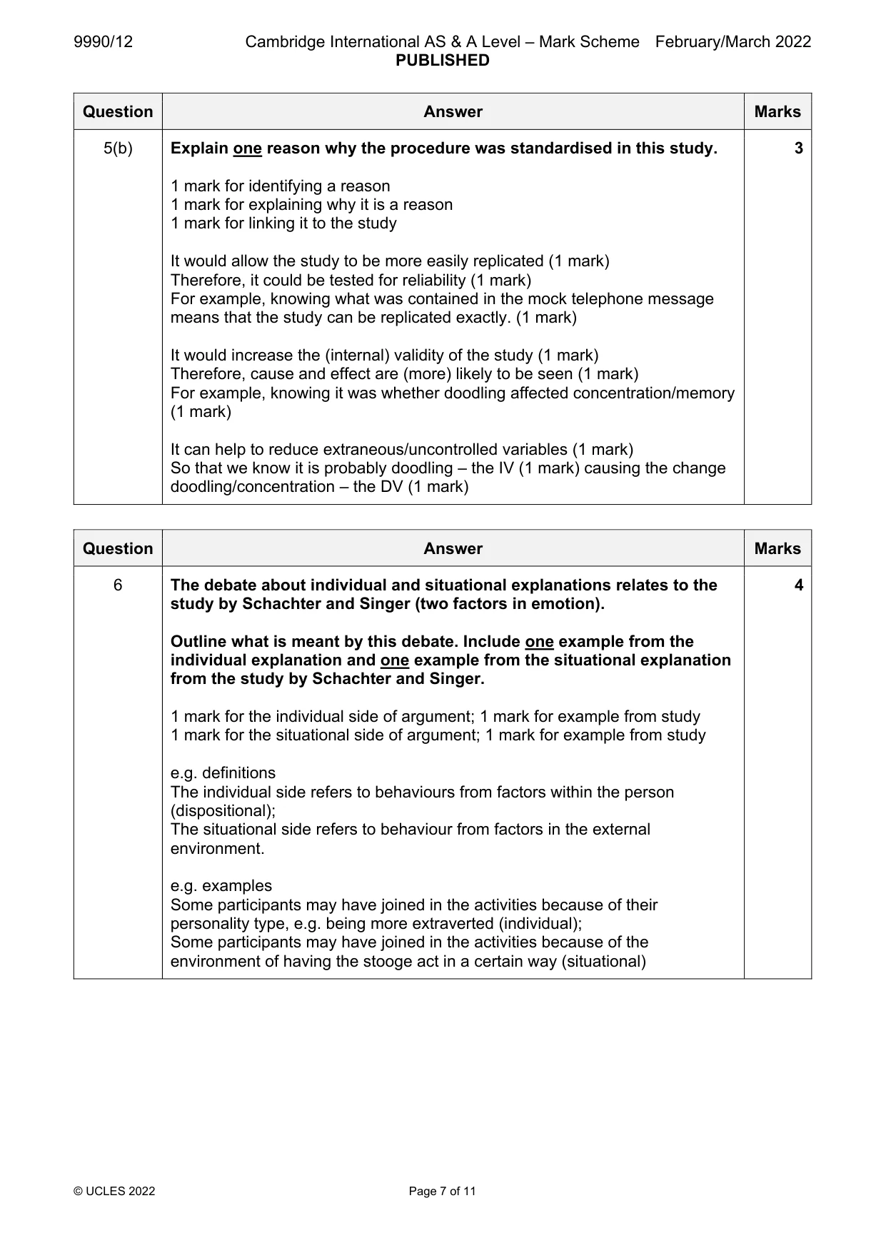 Mark scheme, page 7 of 11