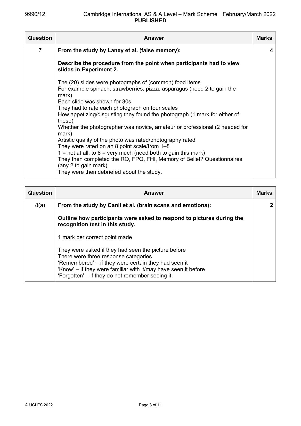 Mark scheme, page 8 of 11