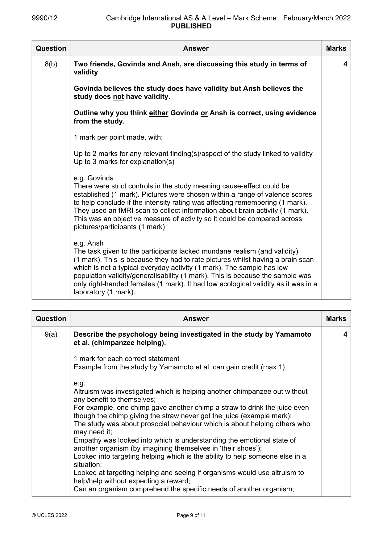 Mark scheme, page 9 of 11