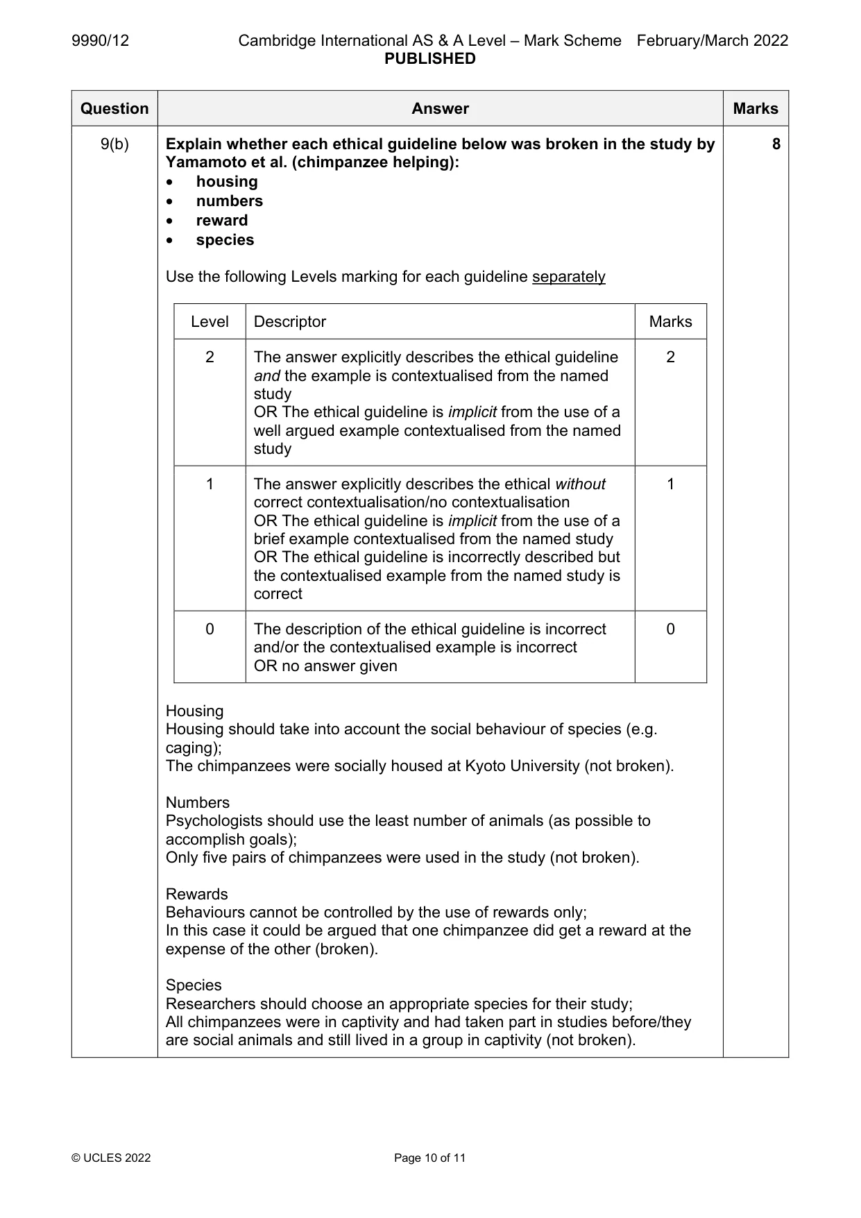 Mark scheme, page 10 of 11