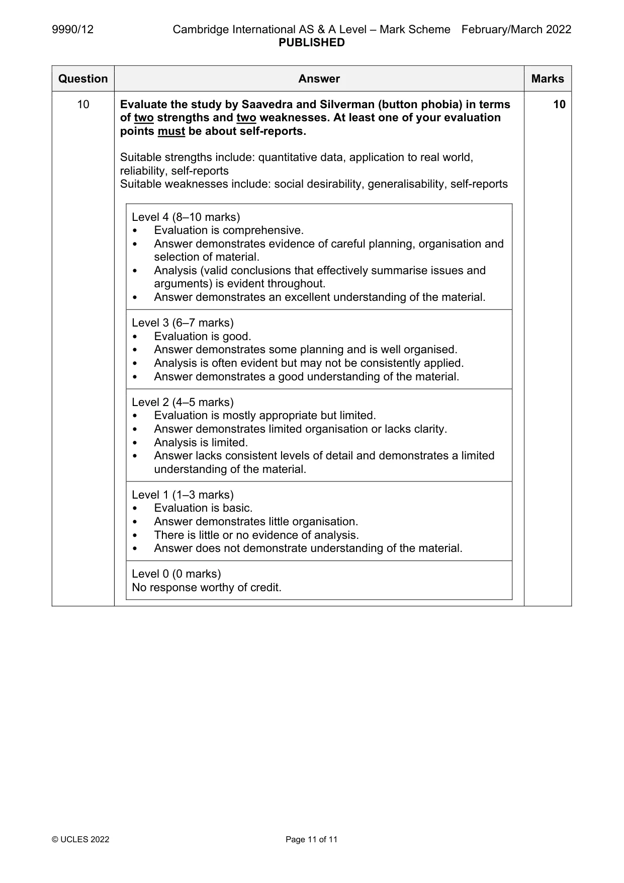 Mark scheme, page 11 of 11