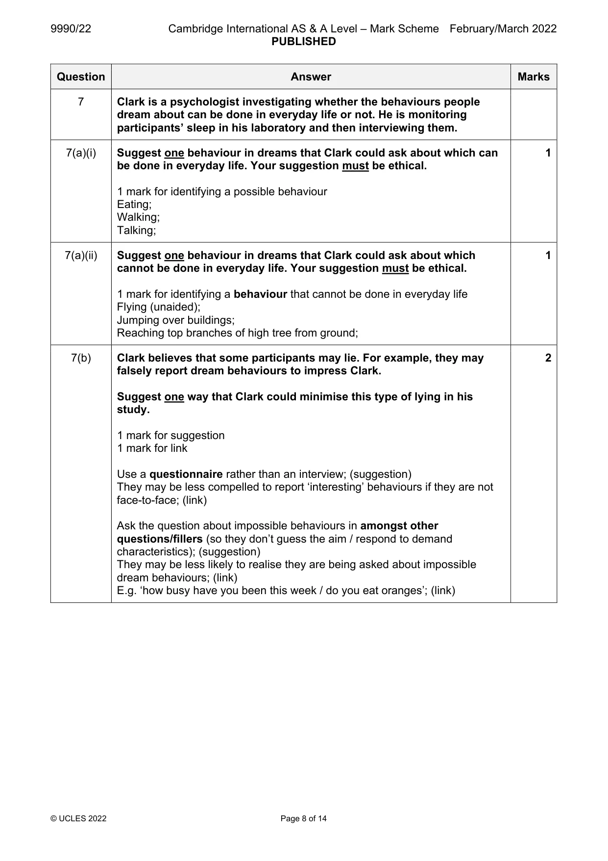 Mark scheme, page 8 of 14