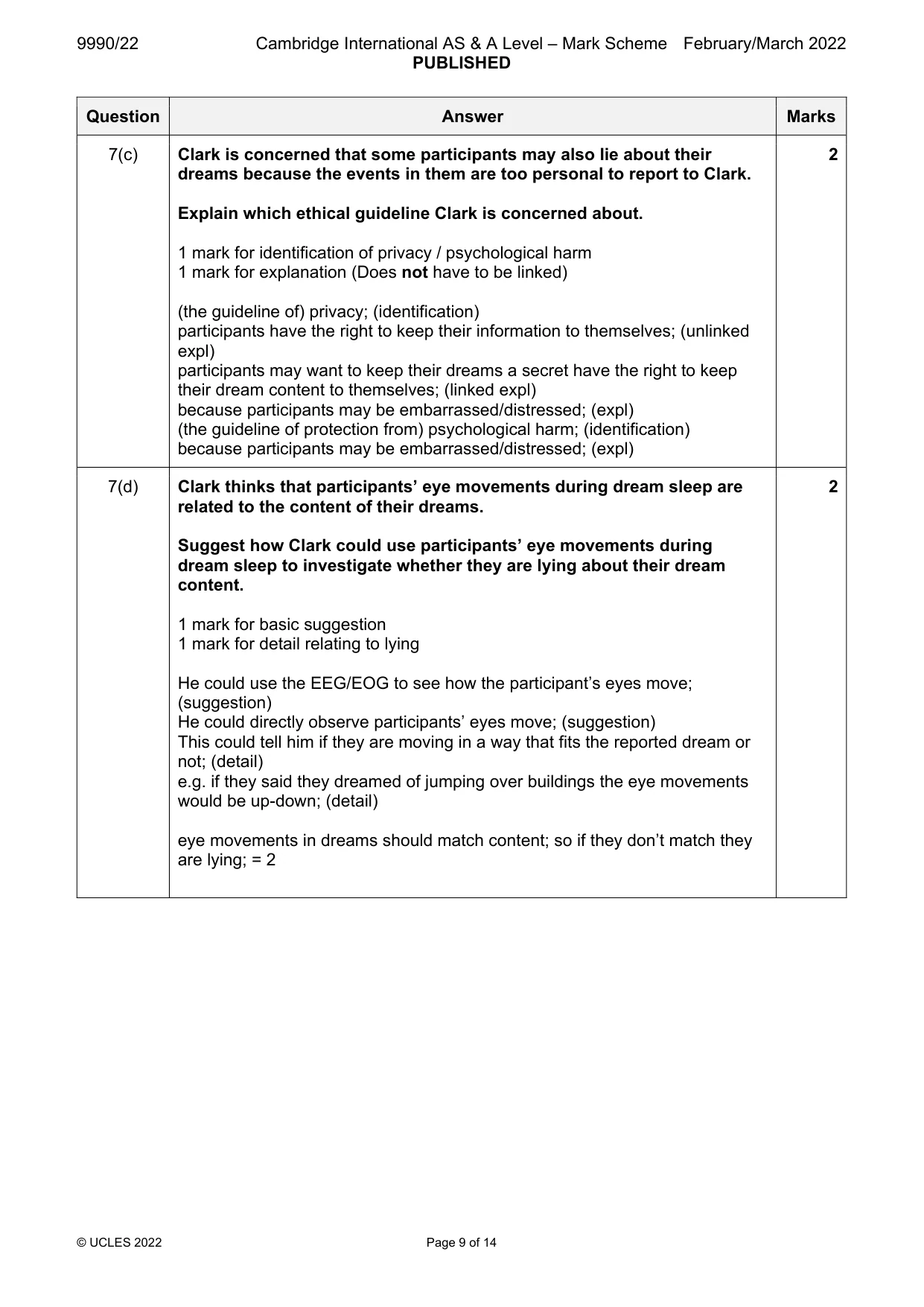 Mark scheme, page 9 of 14
