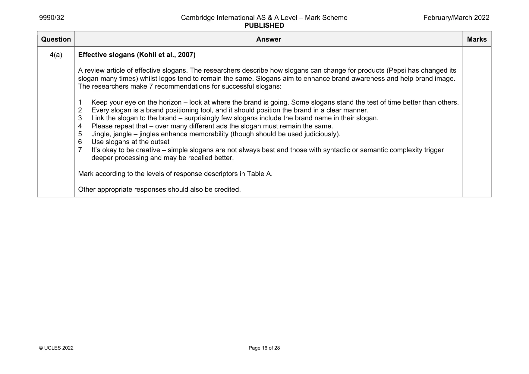 Mark scheme, page 16 of 28