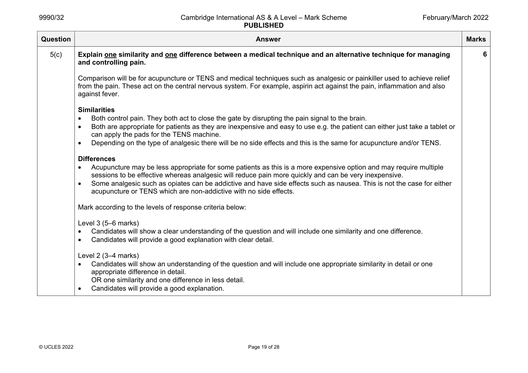 Mark scheme, page 19 of 28